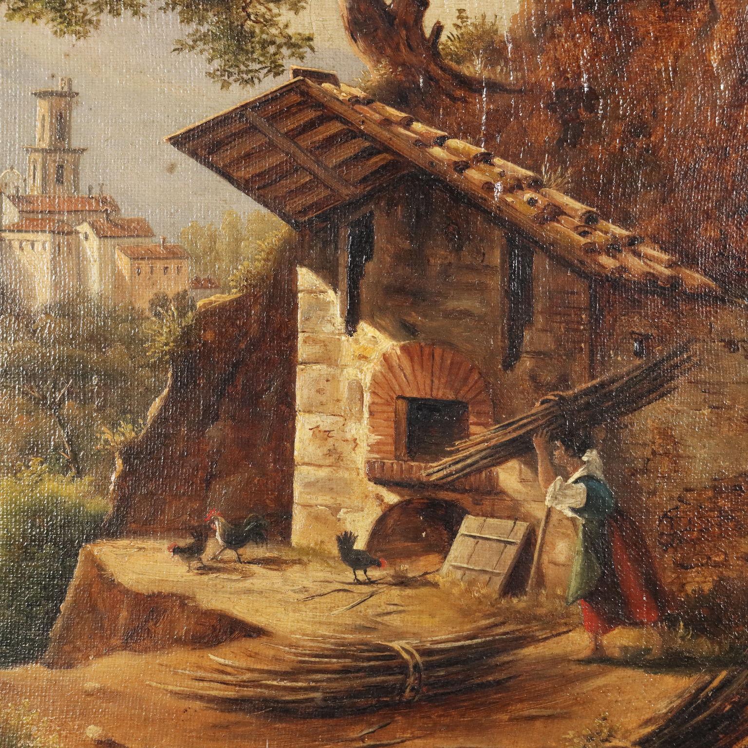 Landscape with Figures and Bread Oven by Giacomo Micheroux, XIXth century For Sale 1