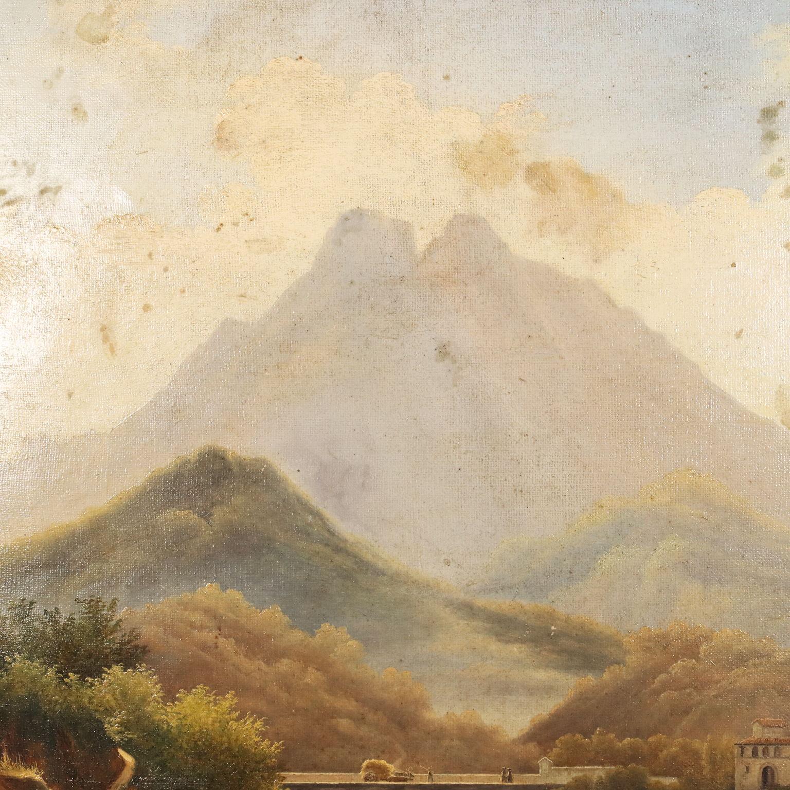 Landscape with Figures and Bread Oven by Giacomo Micheroux, XIXth century For Sale 2