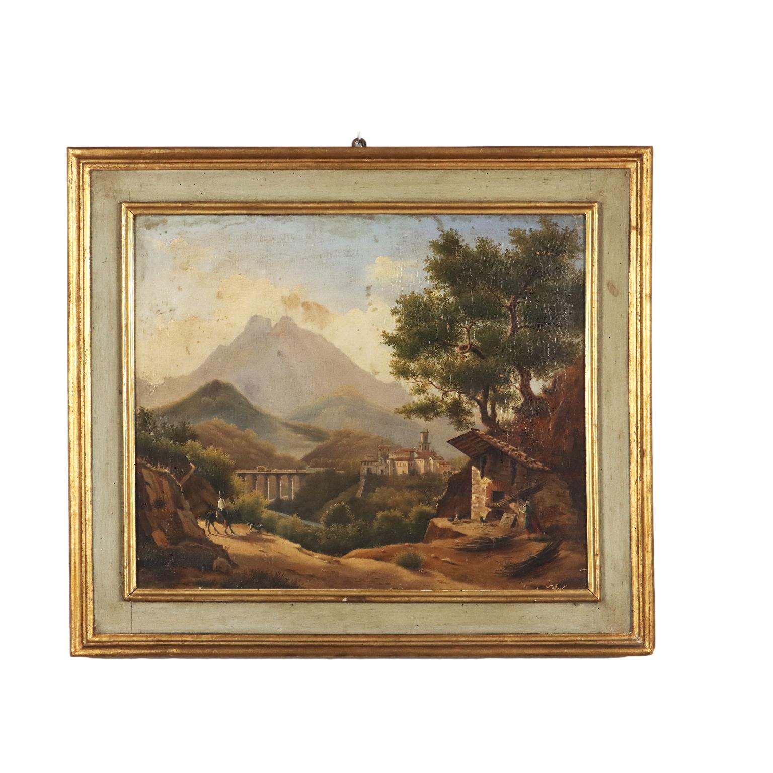Unknown Landscape Painting - Landscape with Figures and Bread Oven by Giacomo Micheroux, XIXth century