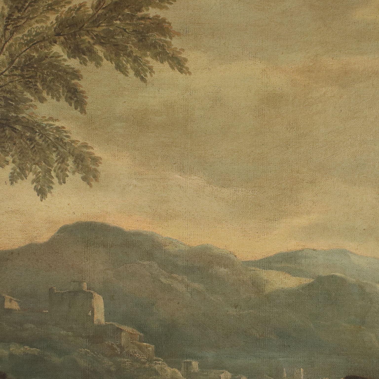 Landscape With Figures And Knights Oil On Canvas 18th Century 4
