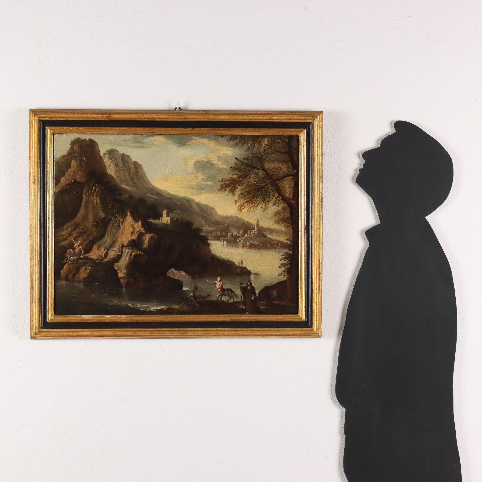 Paesaggio con figure di santi, Sant'Antonio Abate e San Paolo l'Eremita - Painting di Unknown