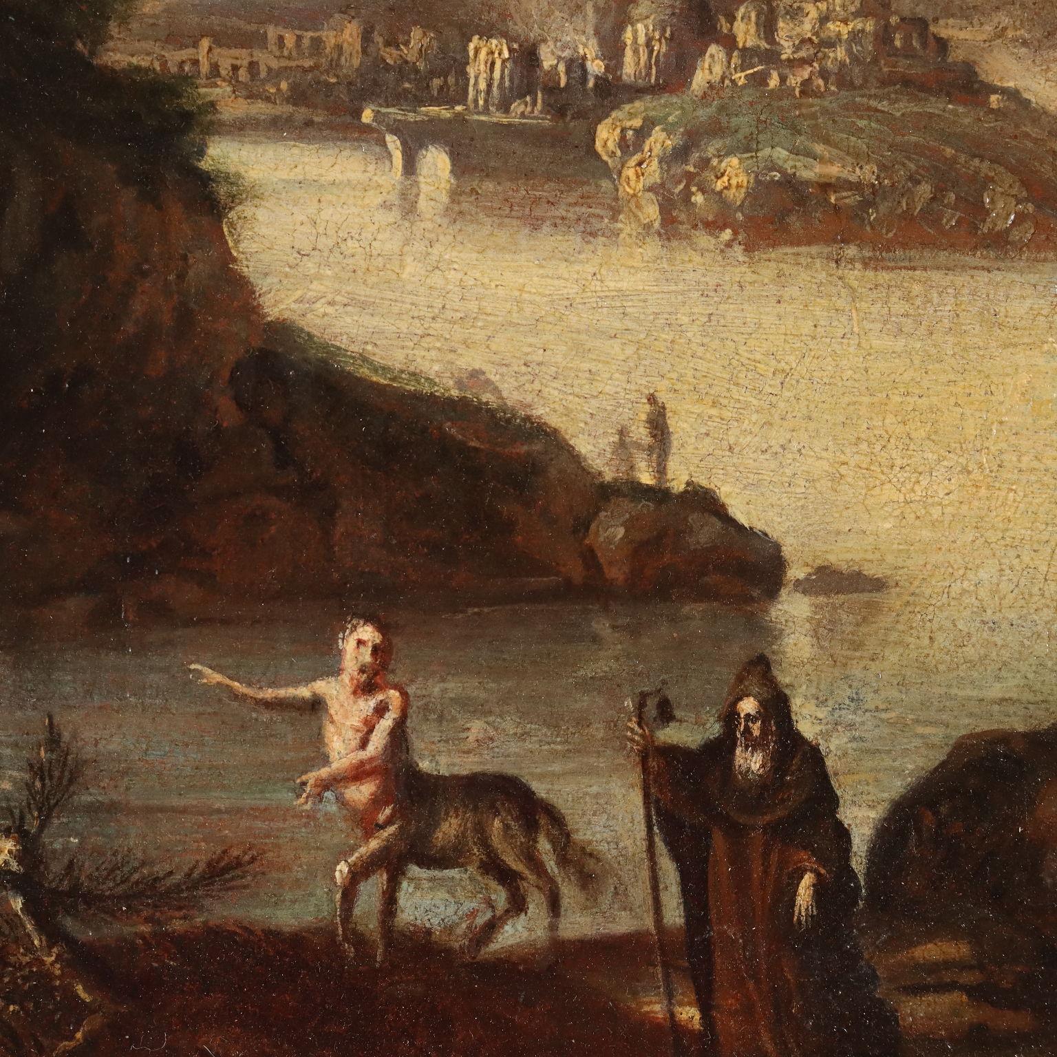 Paesaggio con figure di santi, Sant'Antonio Abate e San Paolo l'Eremita - Painting Altro stile artistico di Unknown