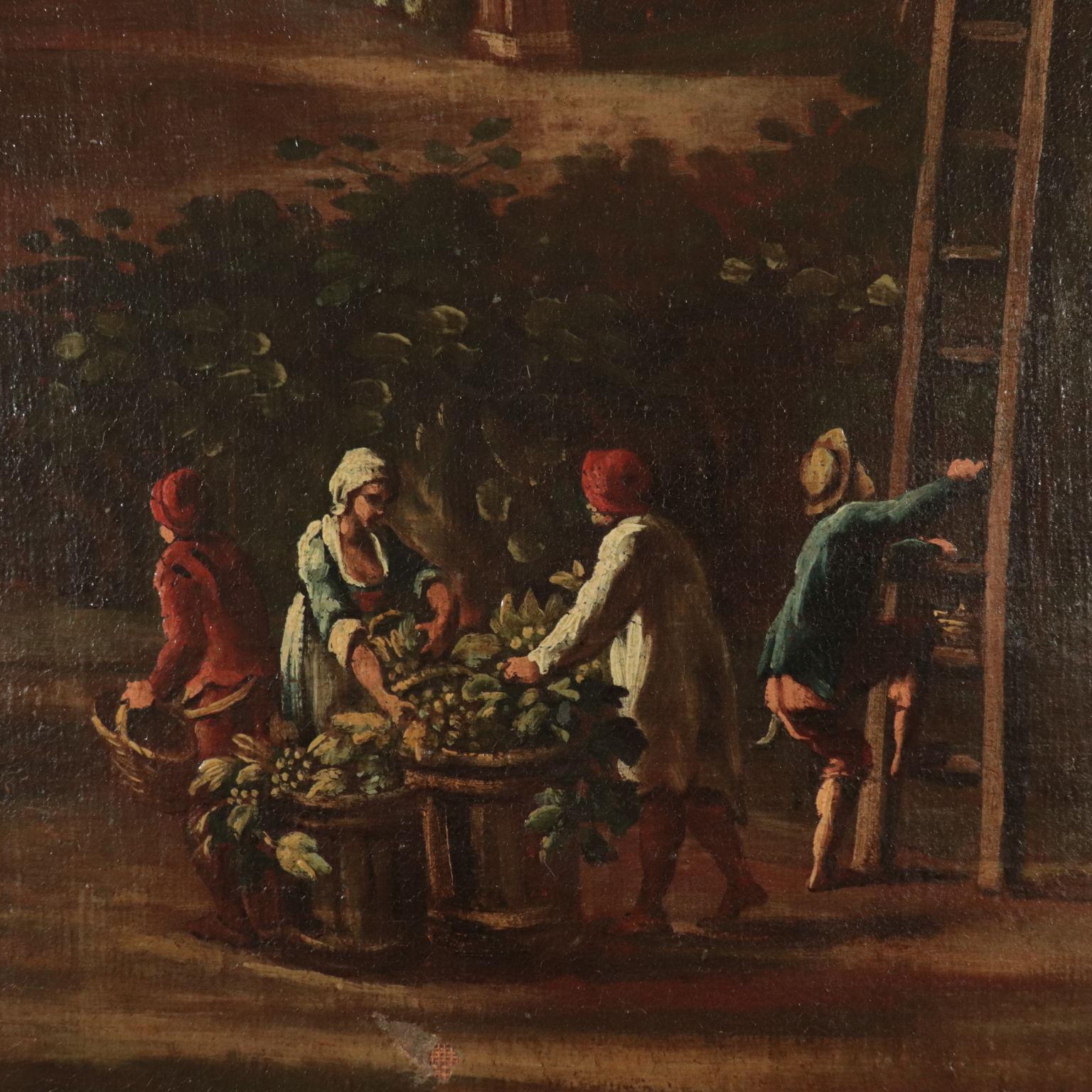 Landscape With Figures Oil On Canvas 17th 18th Century, The Grape Harvest 3
