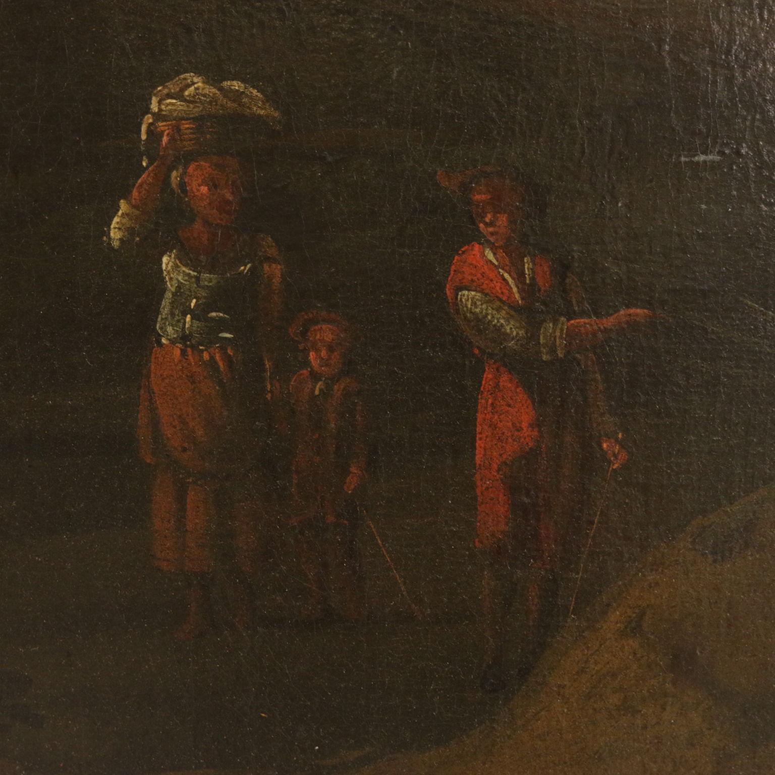 Landscape with Figures, Oil on Canvas, Italian School 18th Century - Brown Landscape Painting by Unknown