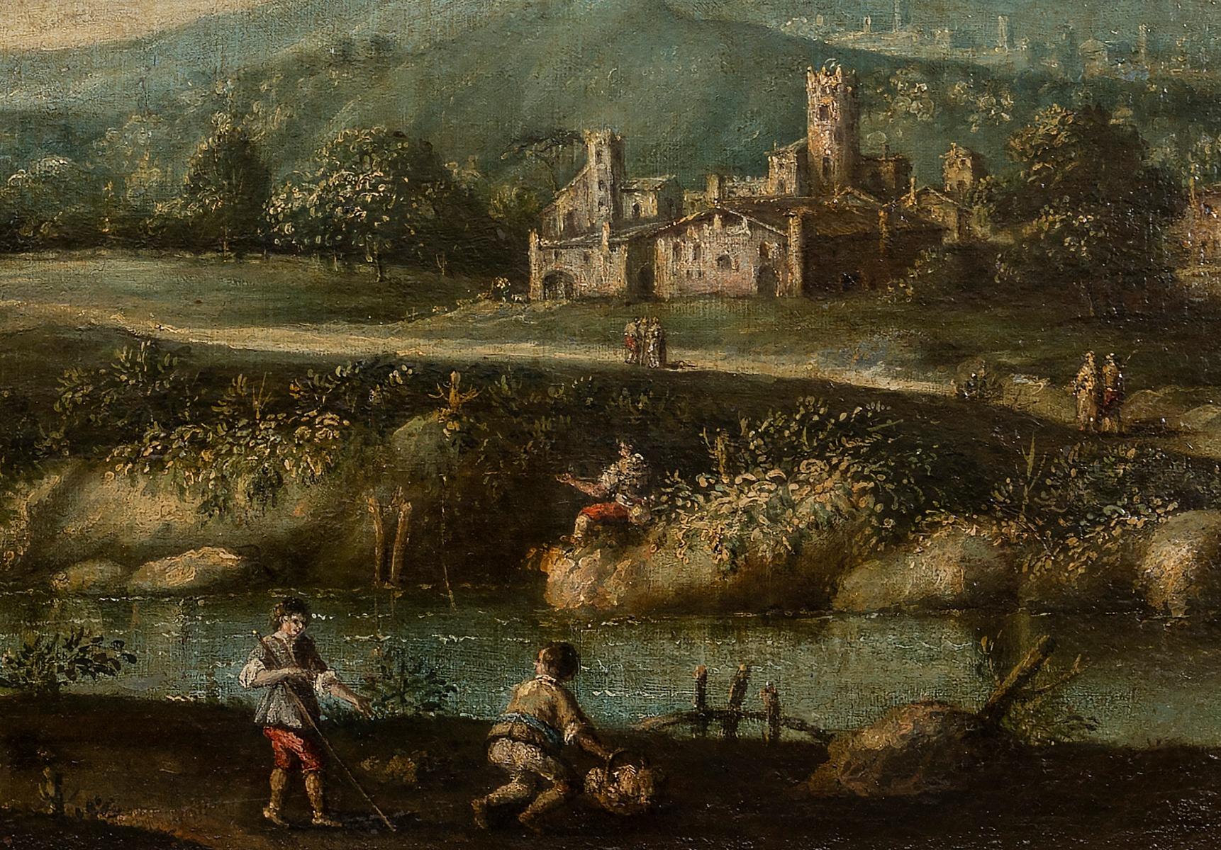 Landscape with figures - Original Oil Paint On Canvas - 18th Century - Painting by Unknown