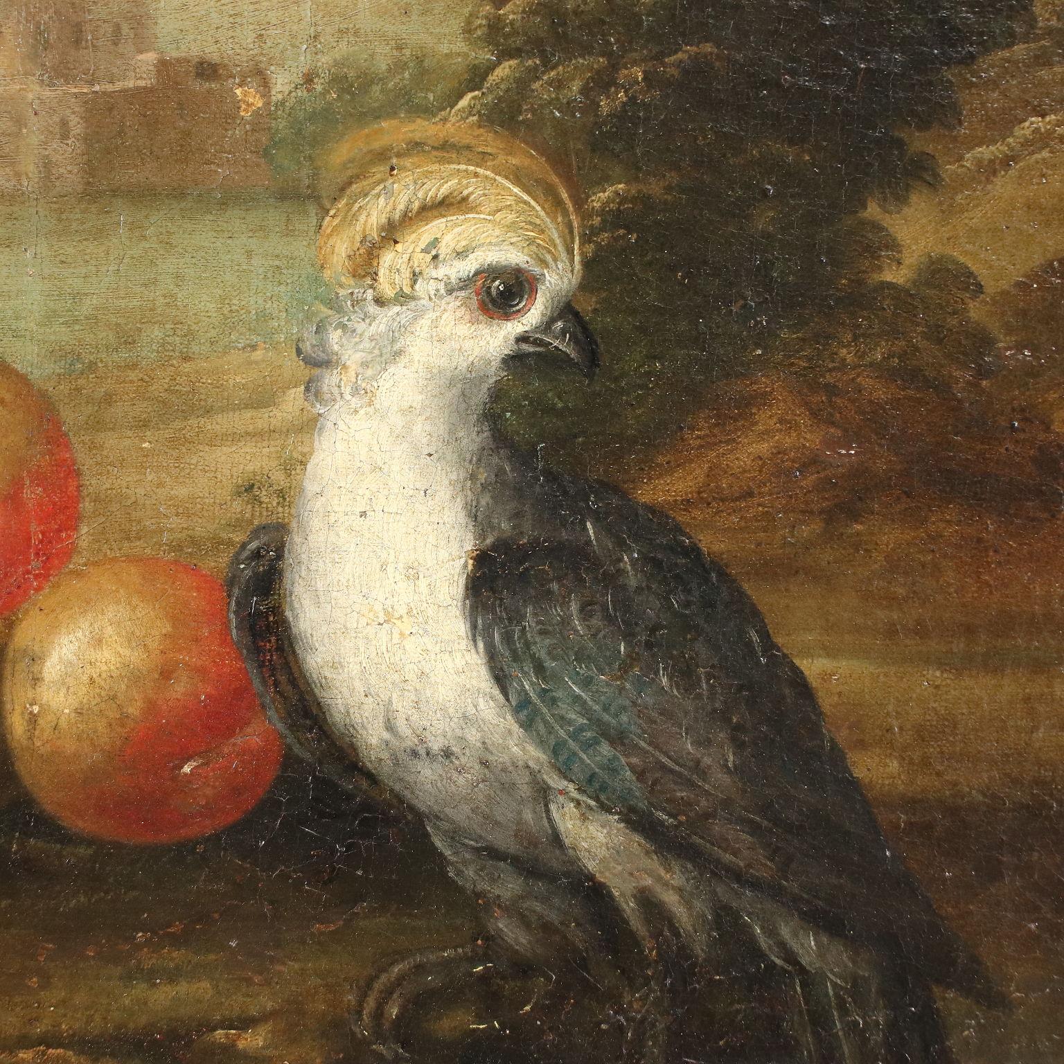 Paysage avec composition de fruits et d'oiseaux, XVIIIe siècle - Autres styles artistiques Painting par Unknown