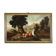 Paysage avec composition de fruits et d'oiseaux, XVIIIe siècle