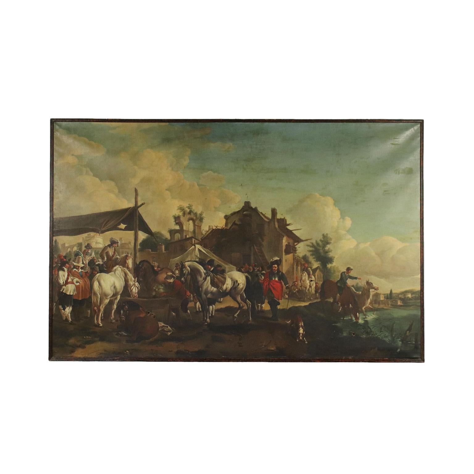Unknown Landscape Painting - Landscape With Horses Resting