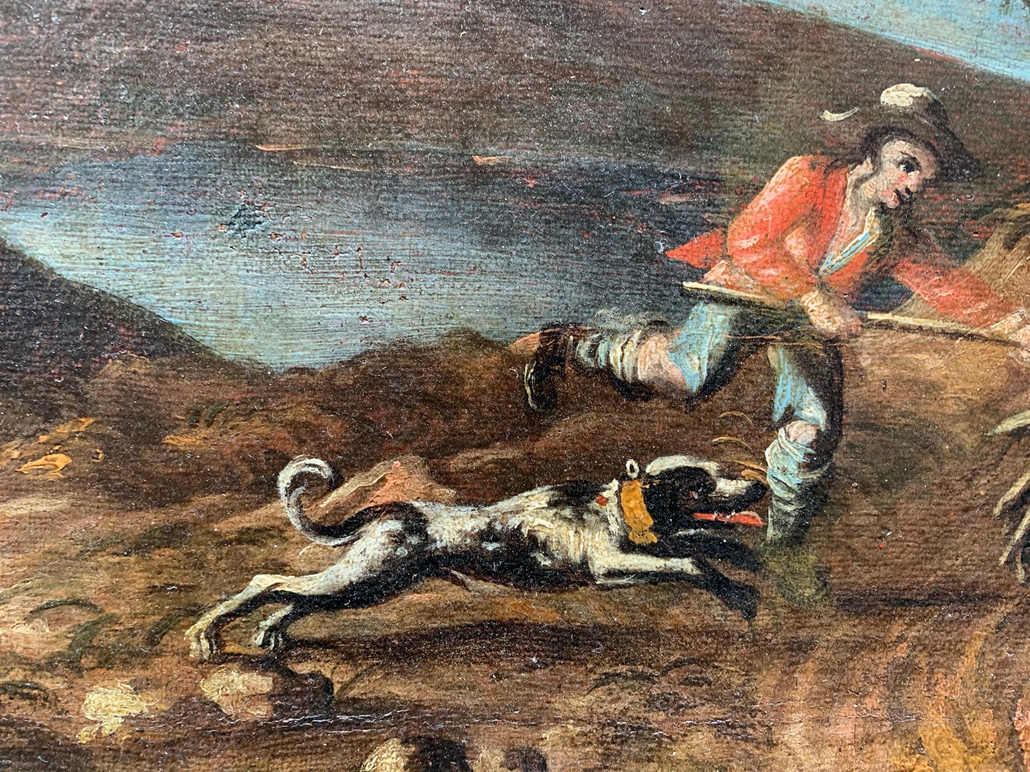 Paysage avec des chasseurs au bord d'un lac. XVIIIe siècle. en vente 7