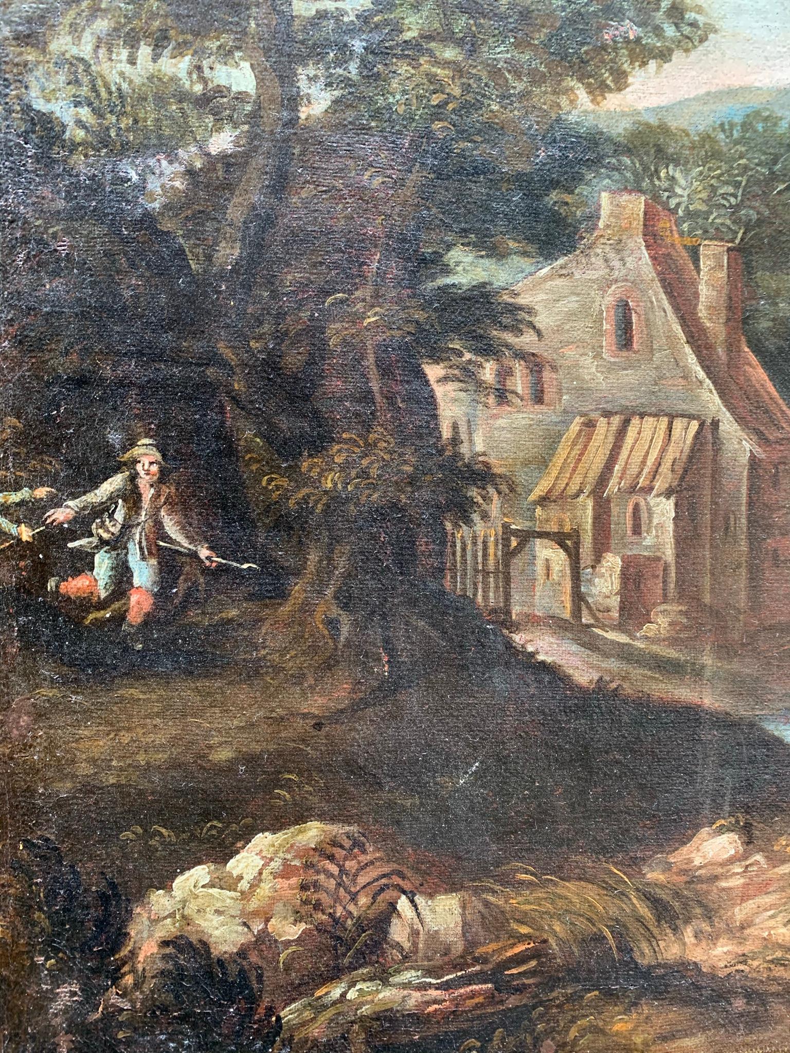 Paysage avec des chasseurs au bord d'un lac. XVIIIe siècle. en vente 8