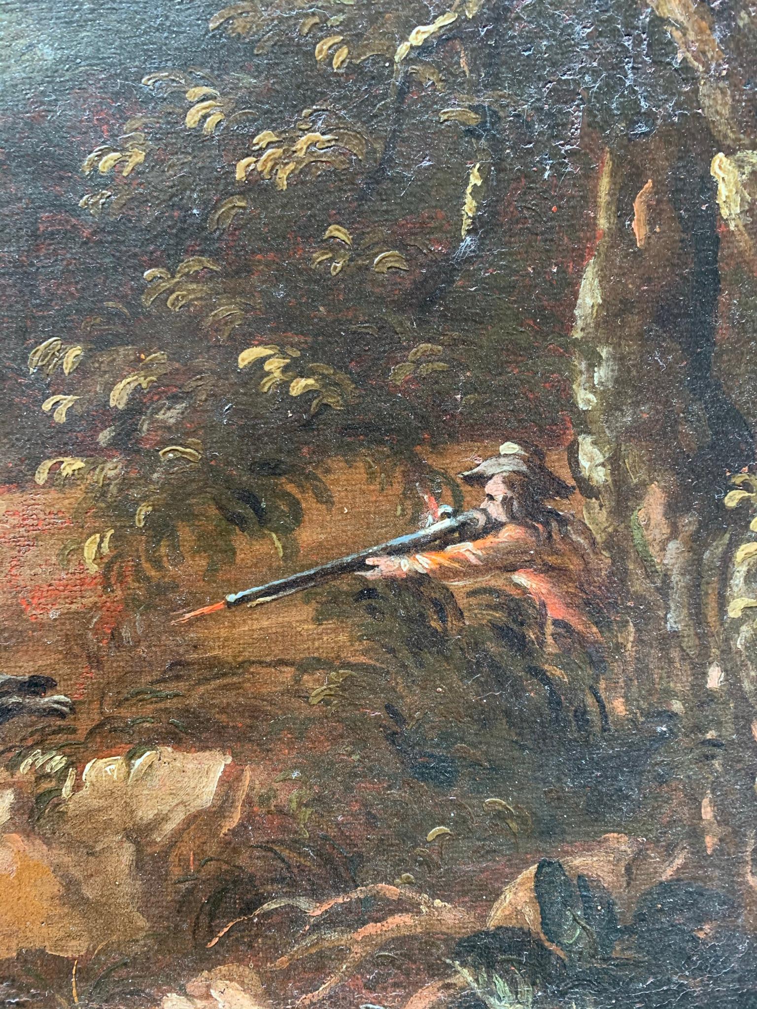 Landscape With Hunters By A Lake. 18th Century. For Sale 2