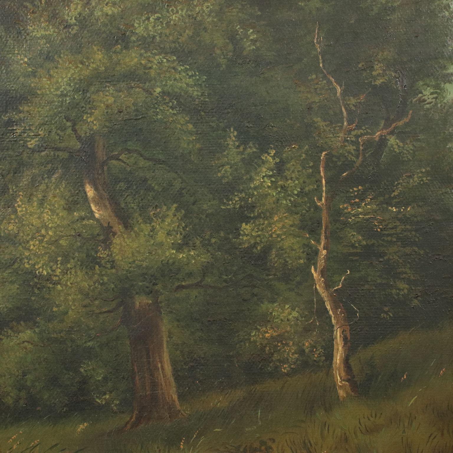 Landscape With Hunters Oil On Canvas 19th Century 3