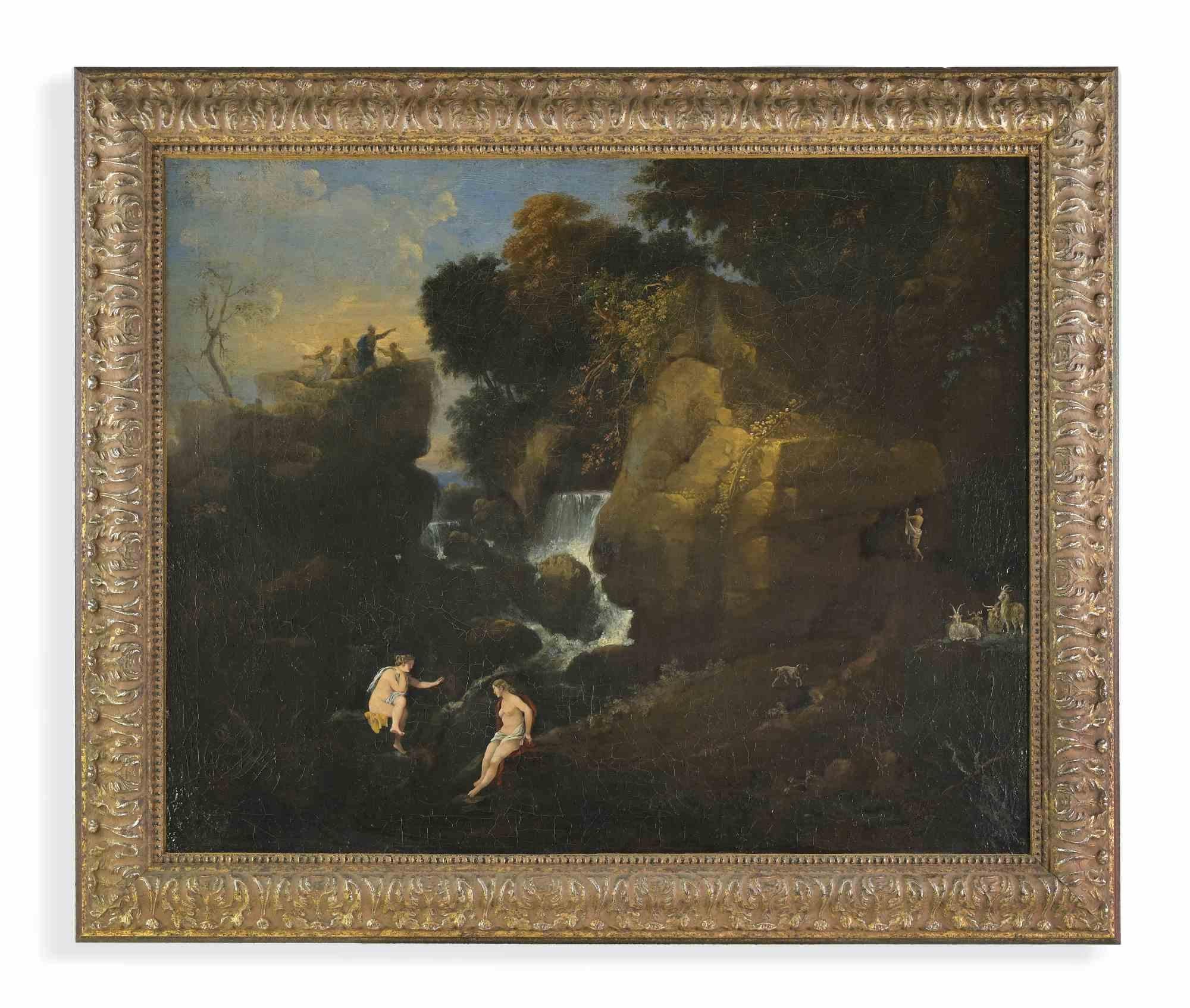 Paesaggio con nudi e cascata - Pittura ad olio  - 17° secolo