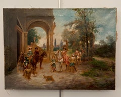 Landscape with Riders and Figures, Oil on Canvas, 19th Century