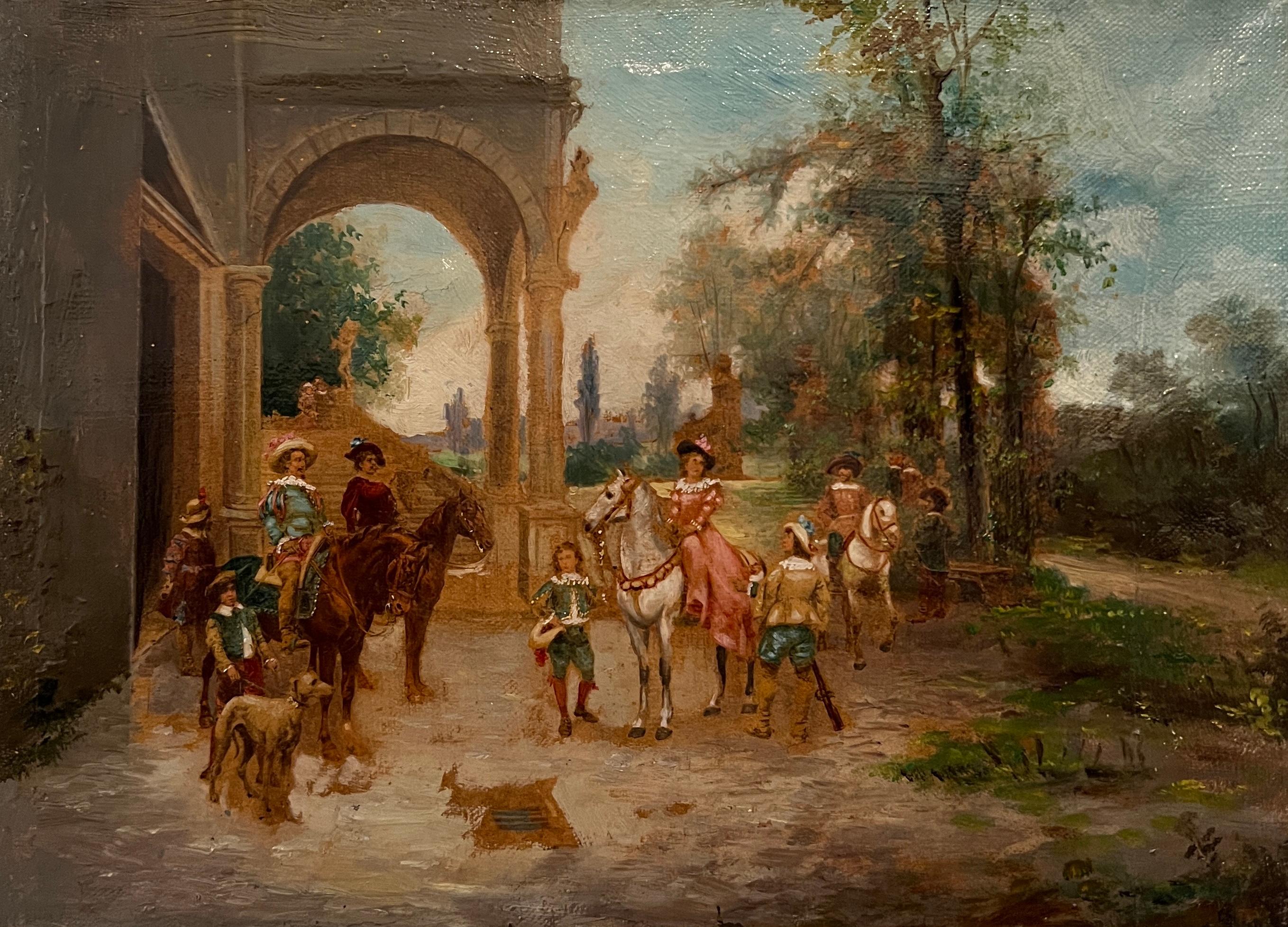Unknown Landscape Painting - Landscape with riders and figures