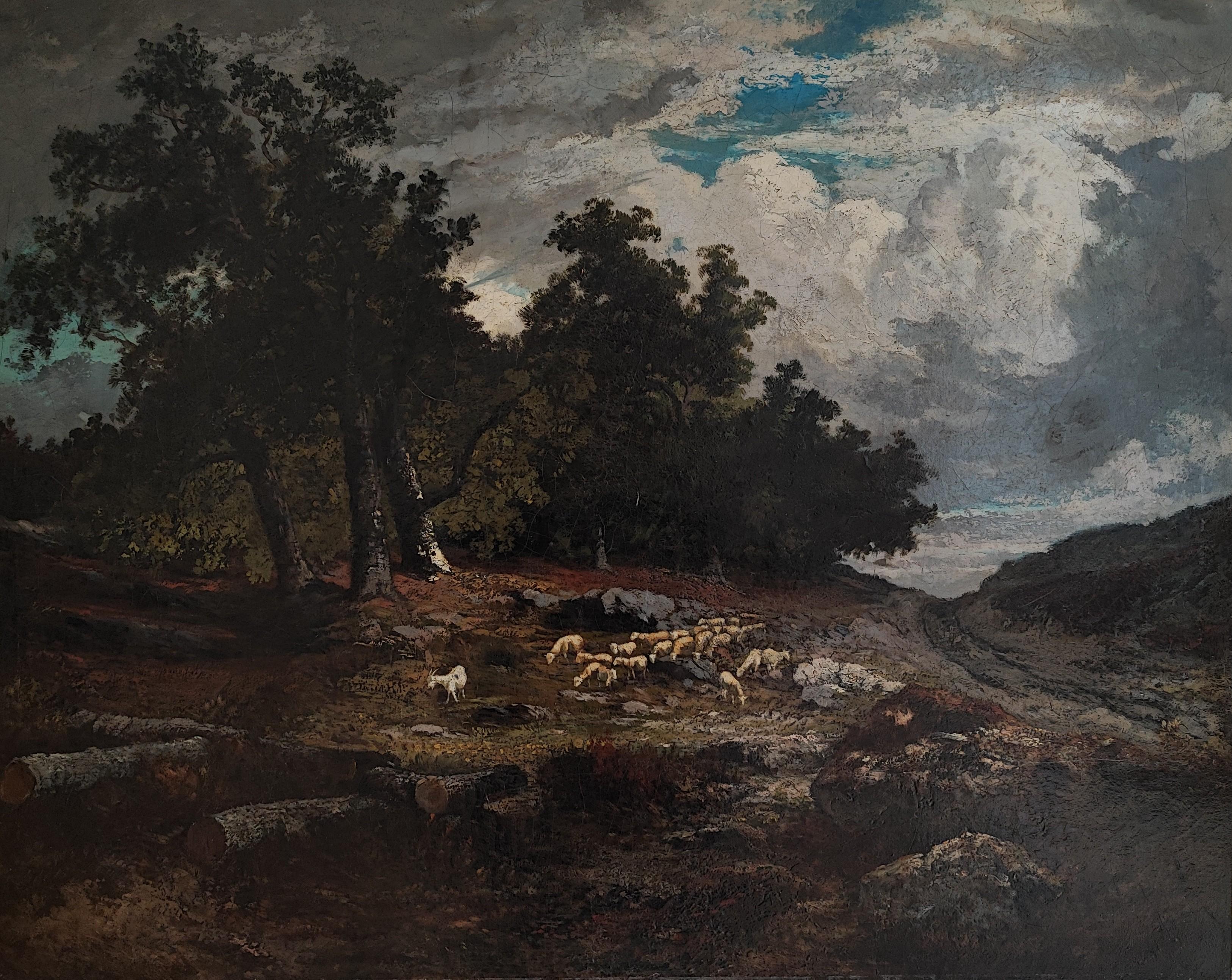 Unknown Landscape Painting - Landscape with sheep