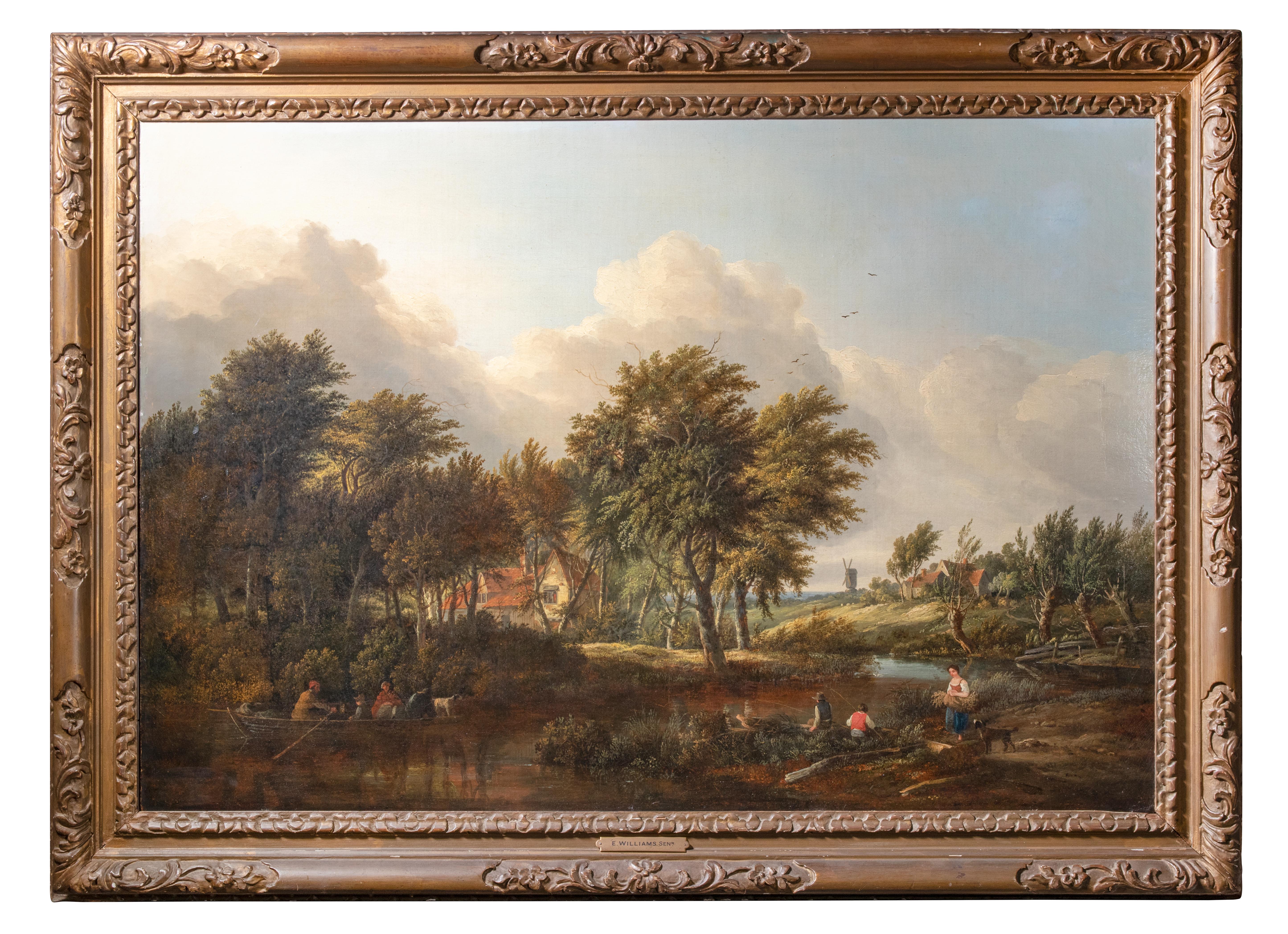 Unknown Figurative Painting - Landscape with Stream - Oil on Canvas - 18th Century