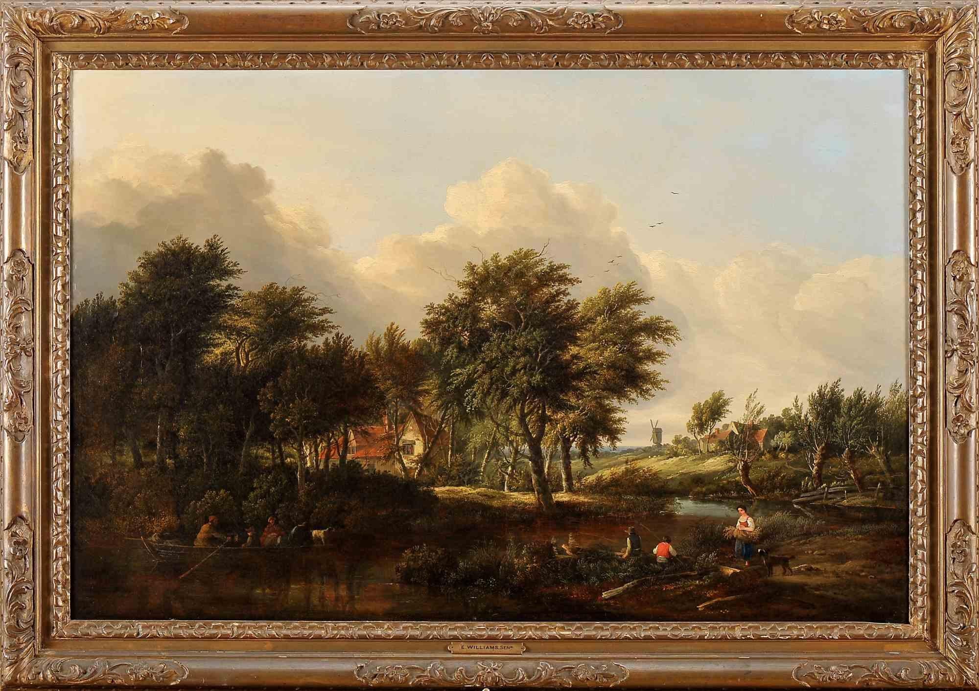 Landscape with Stream - Oil on Canvas - 18th Century - Painting by Unknown