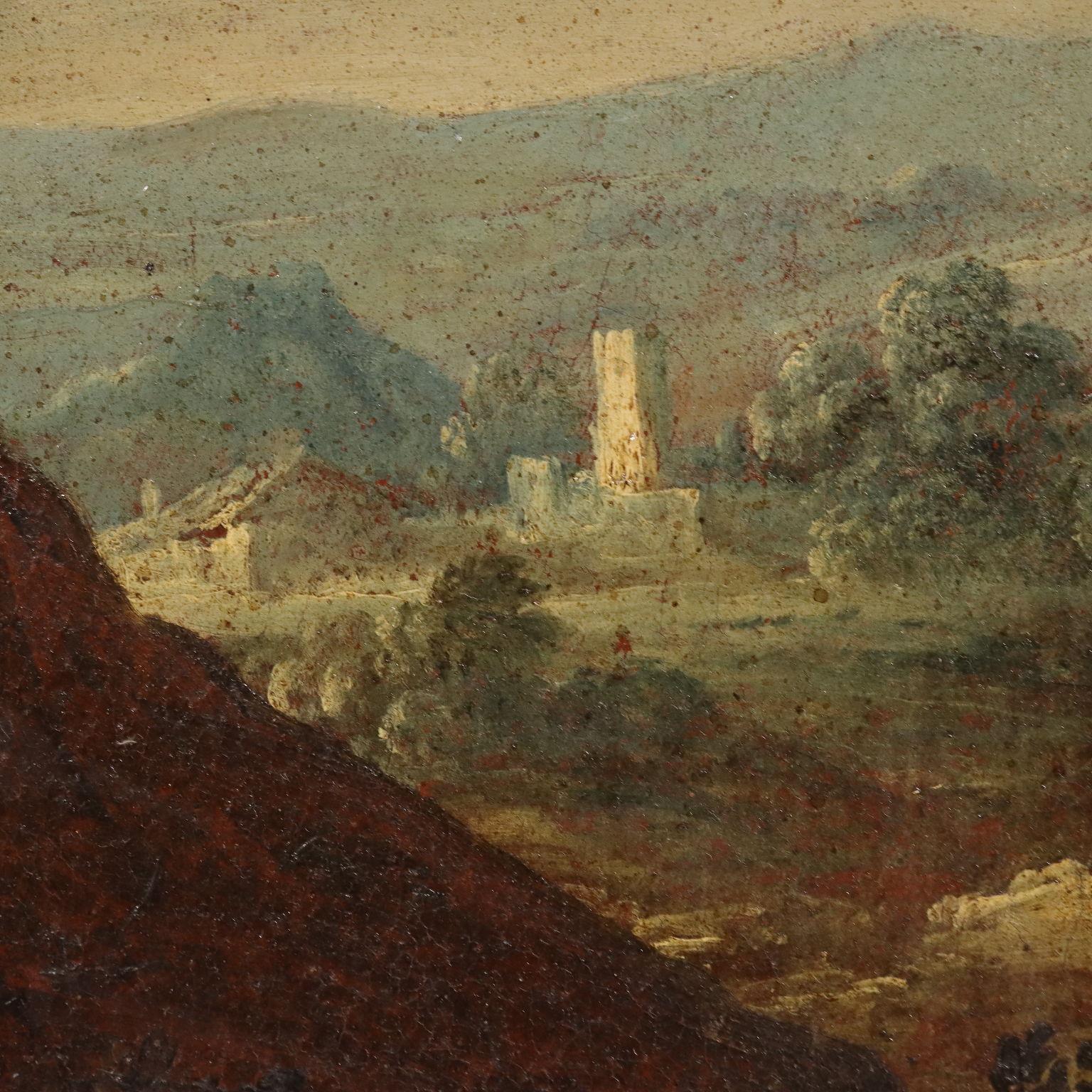 Landscape with the penitent St. Jerome, XVIIth - XVIIIth century - Brown Landscape Painting by Unknown