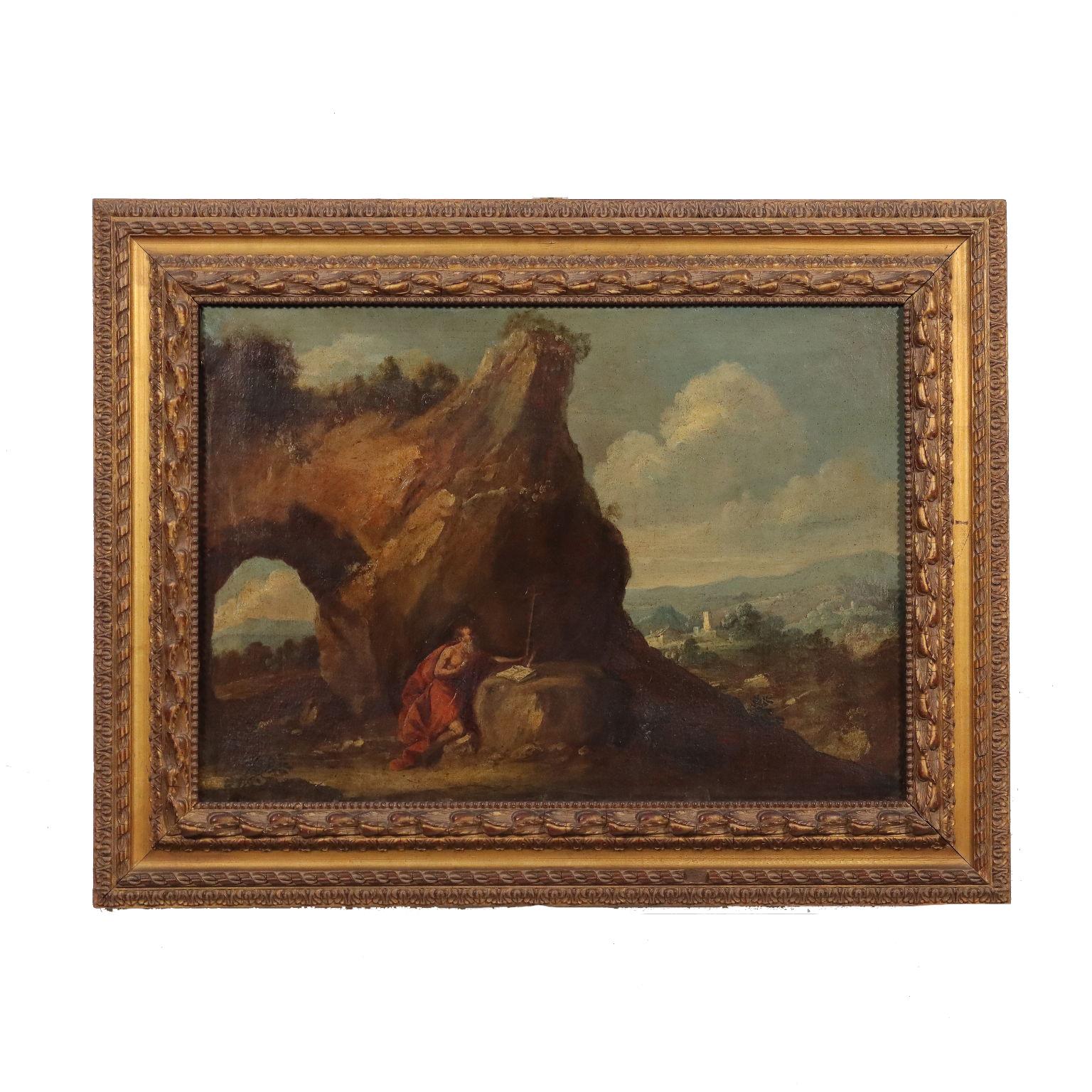 Unknown Landscape Painting - Landscape with the penitent St. Jerome, XVIIth - XVIIIth century
