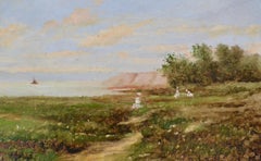Landschaft mit Blumen pflückenden Frauen, möglicherweise auf der Insel Mön