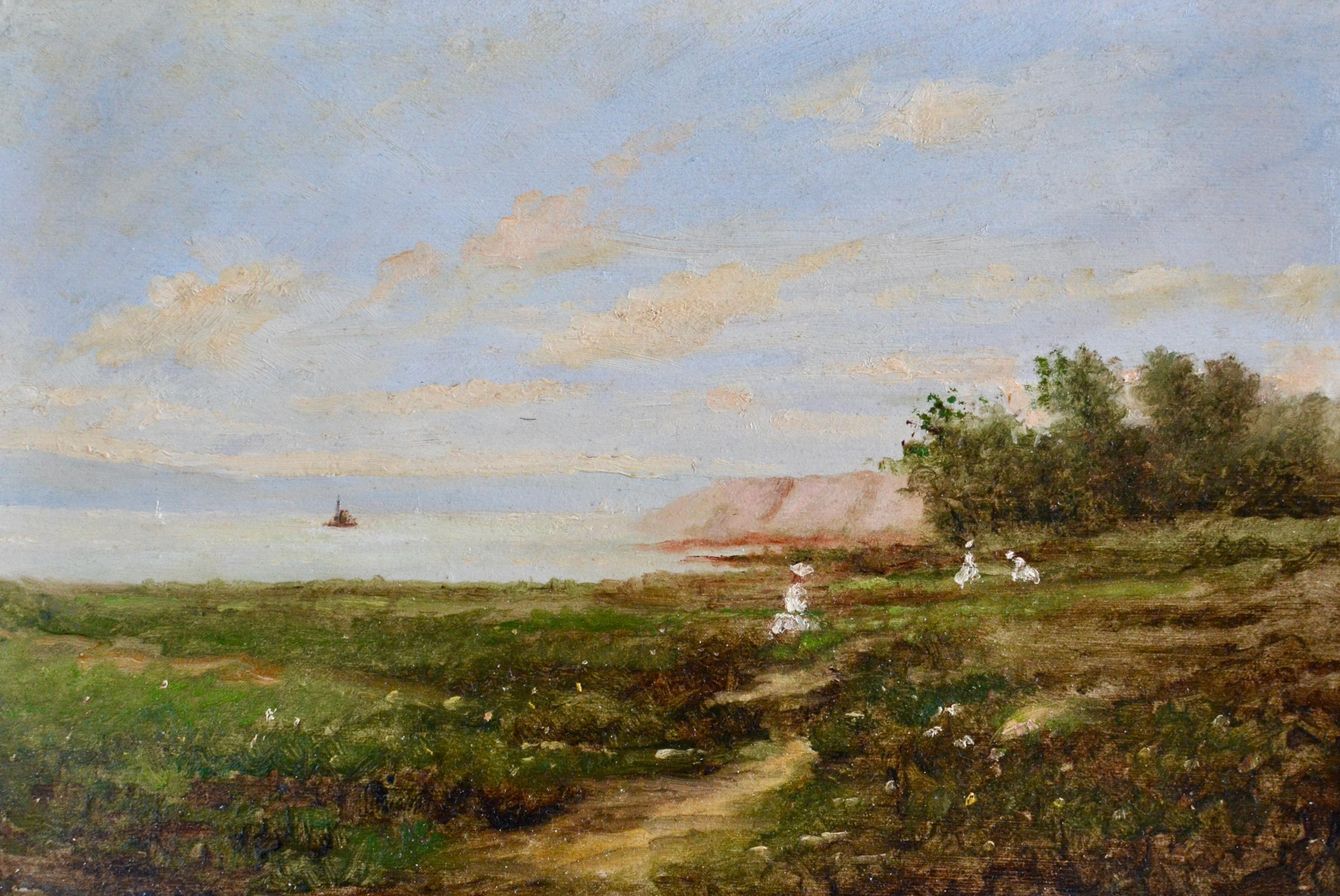 Paesaggio con donne che raccolgono fiori, forse sull'isola di Mön - Painting Naturalismo di Unknown