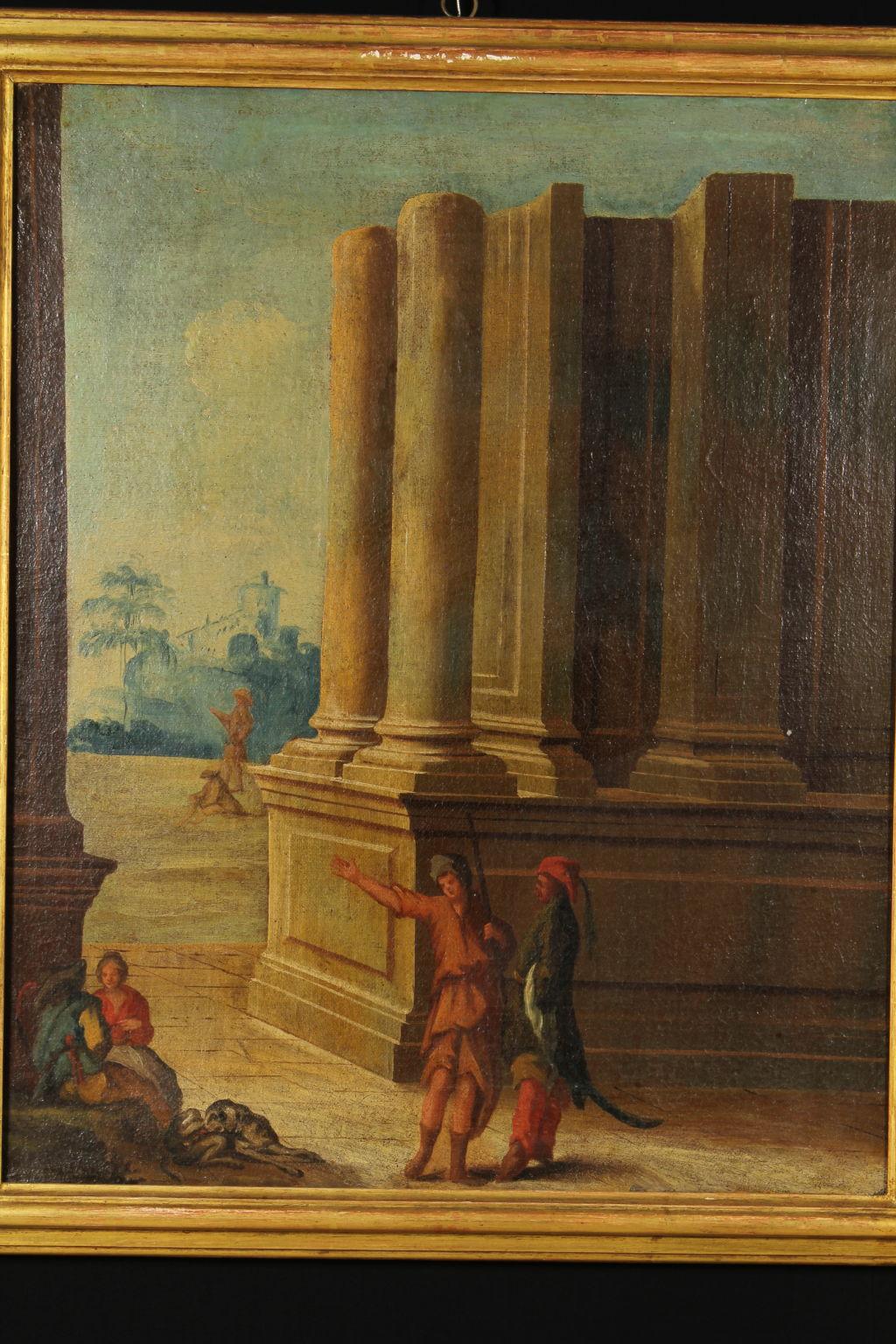 Landscapes with Architectural Buildings and Figures 18th Century - Painting by Unknown