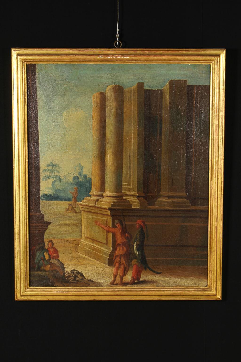 Unknown Landscape Painting - Landscapes with Architectural Buildings and Figures 18th Century
