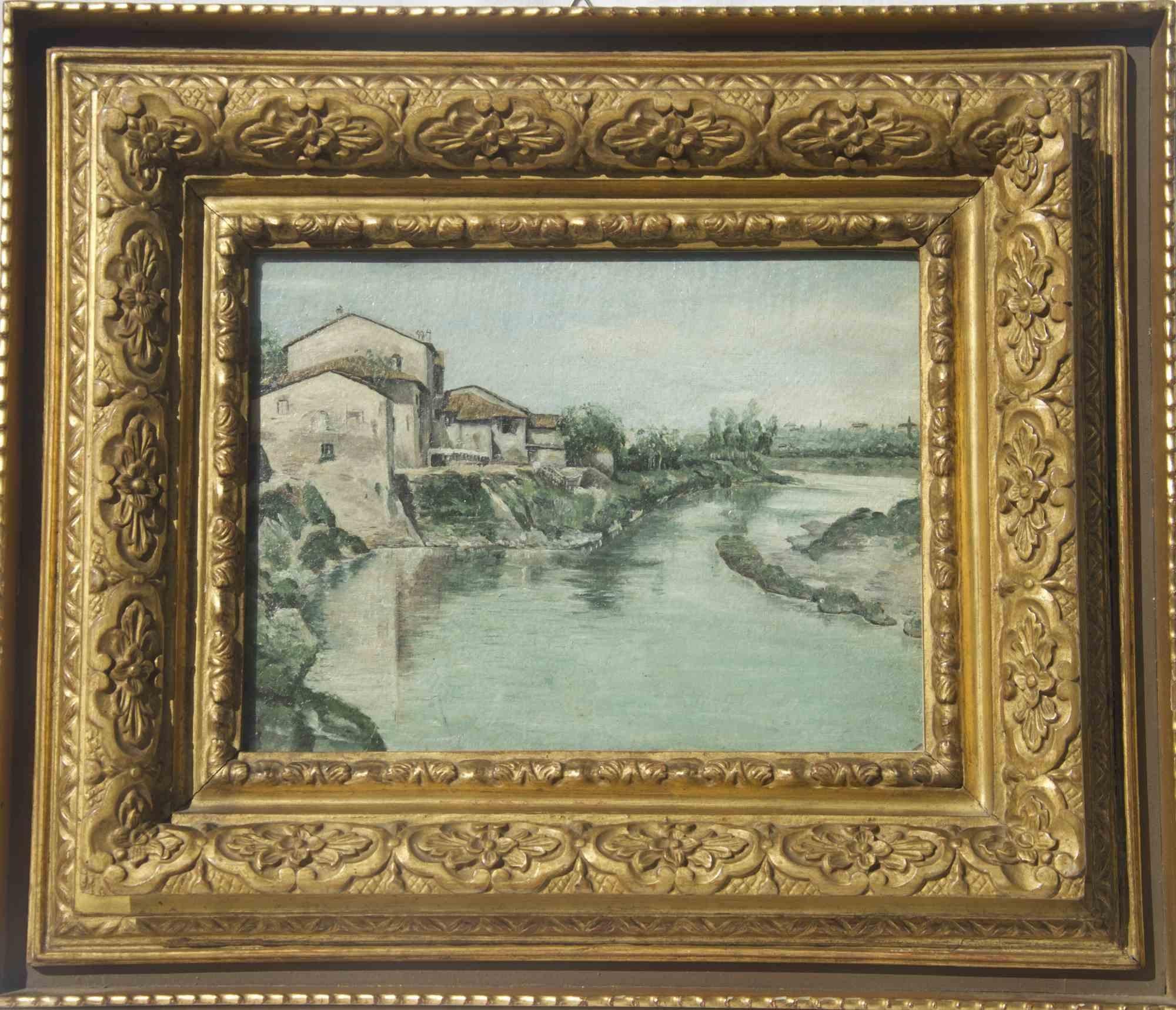 Paysage avec rivière - Peinture à l'huile - 20e siècle