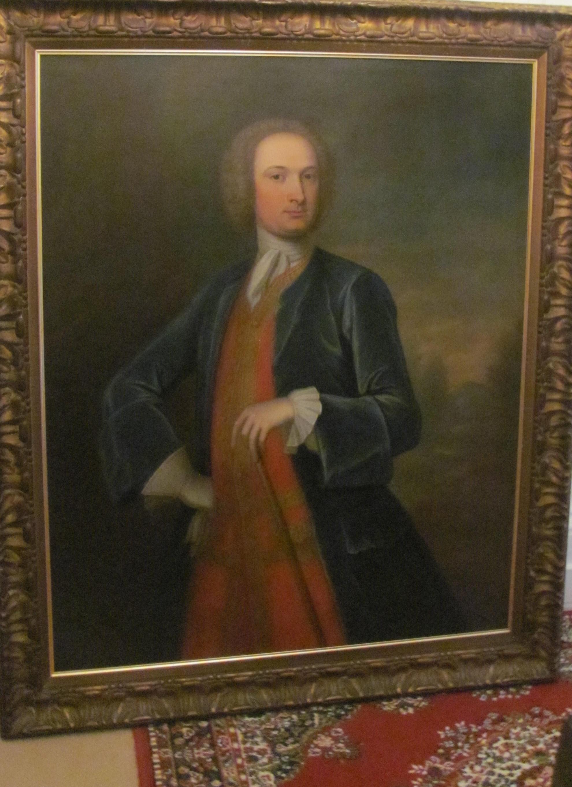 large 18th century portrait gentleman oil on canvas - Painting by Unknown