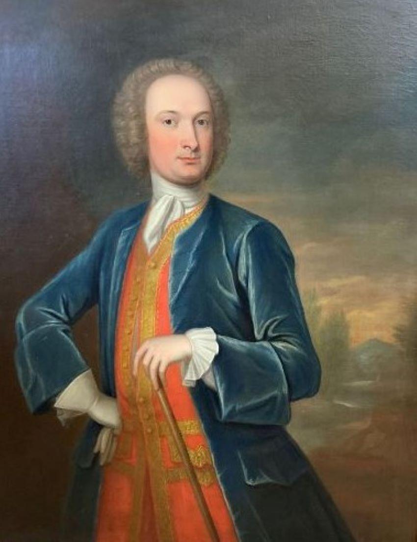 large 18th century portrait gentleman oil on canvas - Old Masters Painting by Unknown