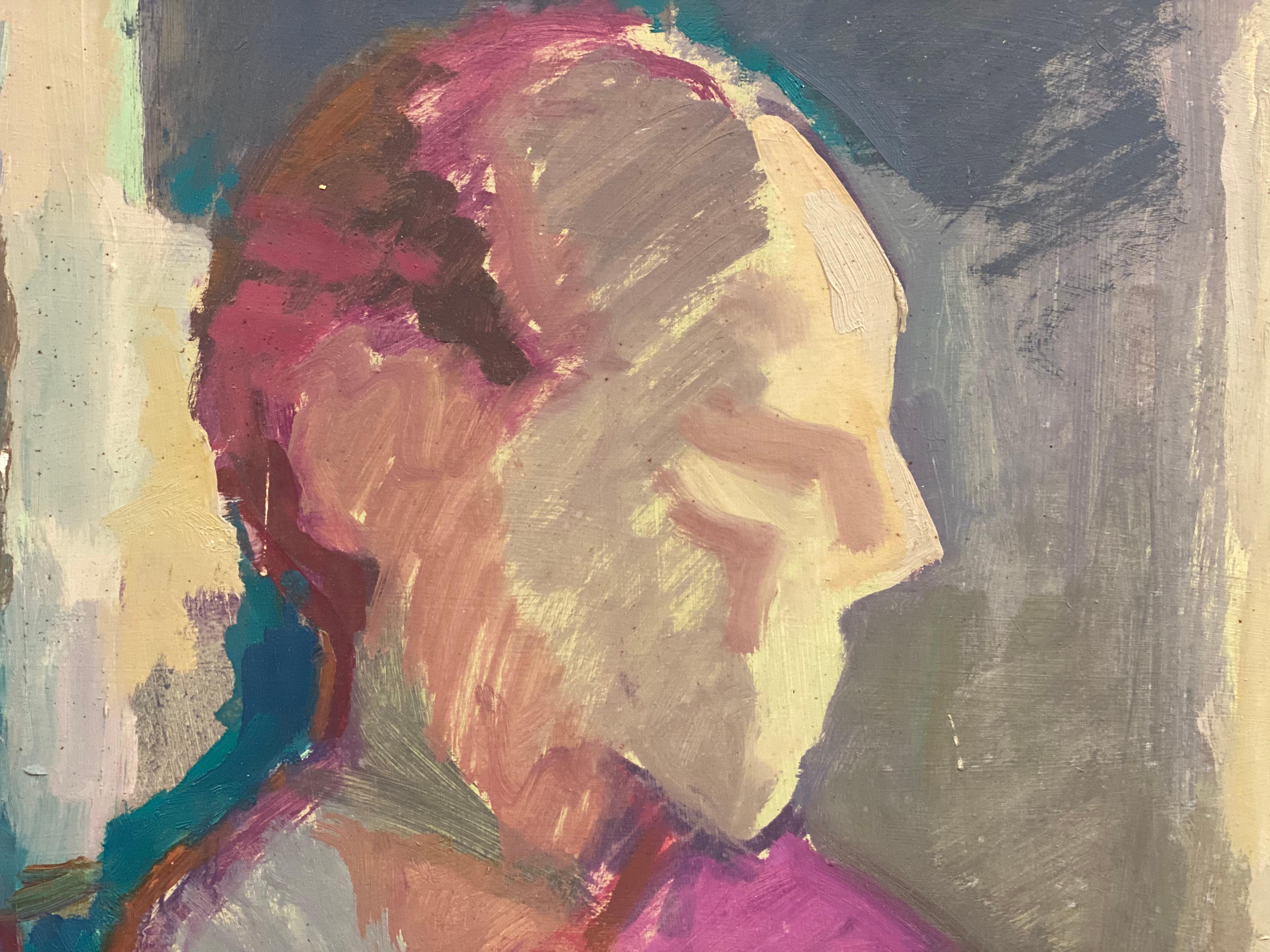Large 1960's British Original Oil Painting, Abstract of Two Men - Gray Figurative Painting by Unknown