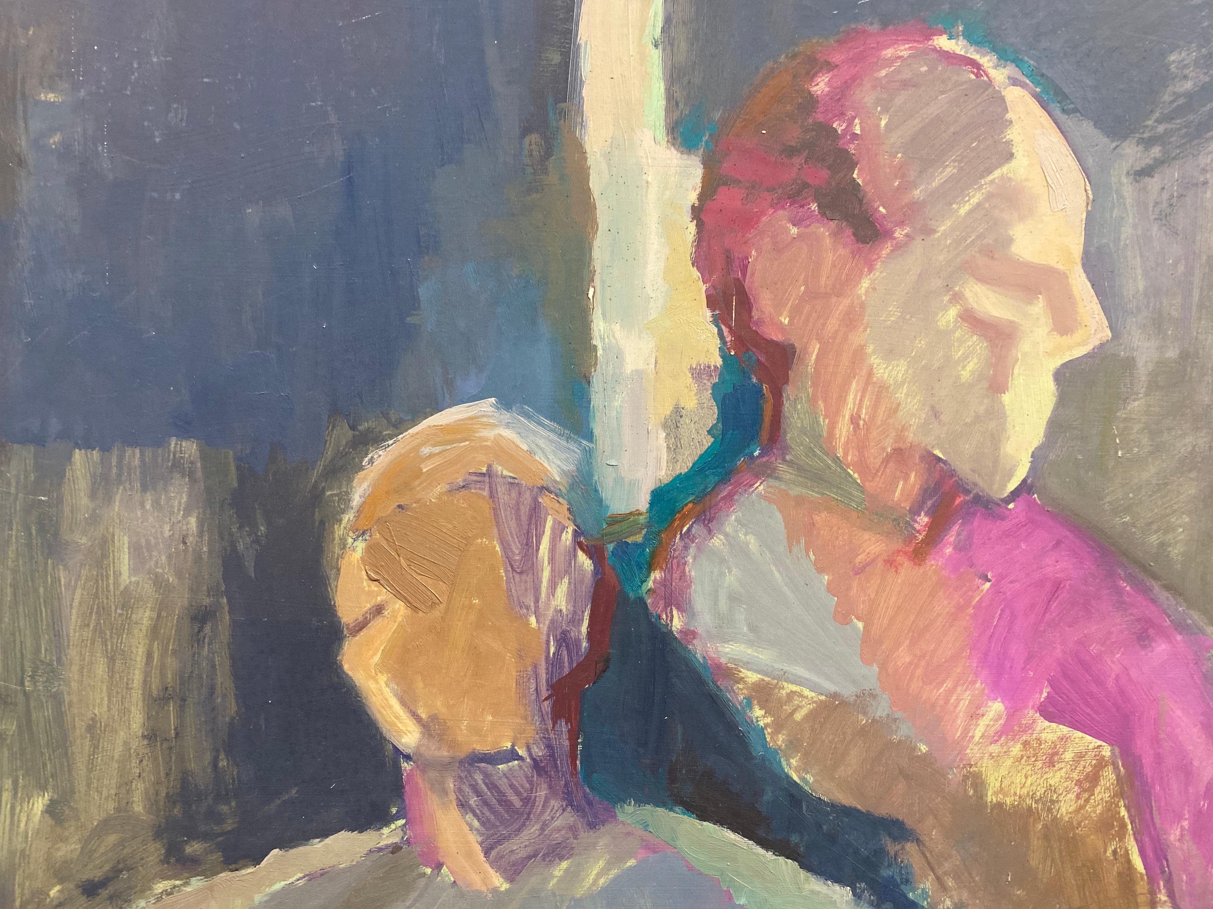 Large 1960's British Original Oil Painting, Abstract of Two Men For Sale 2