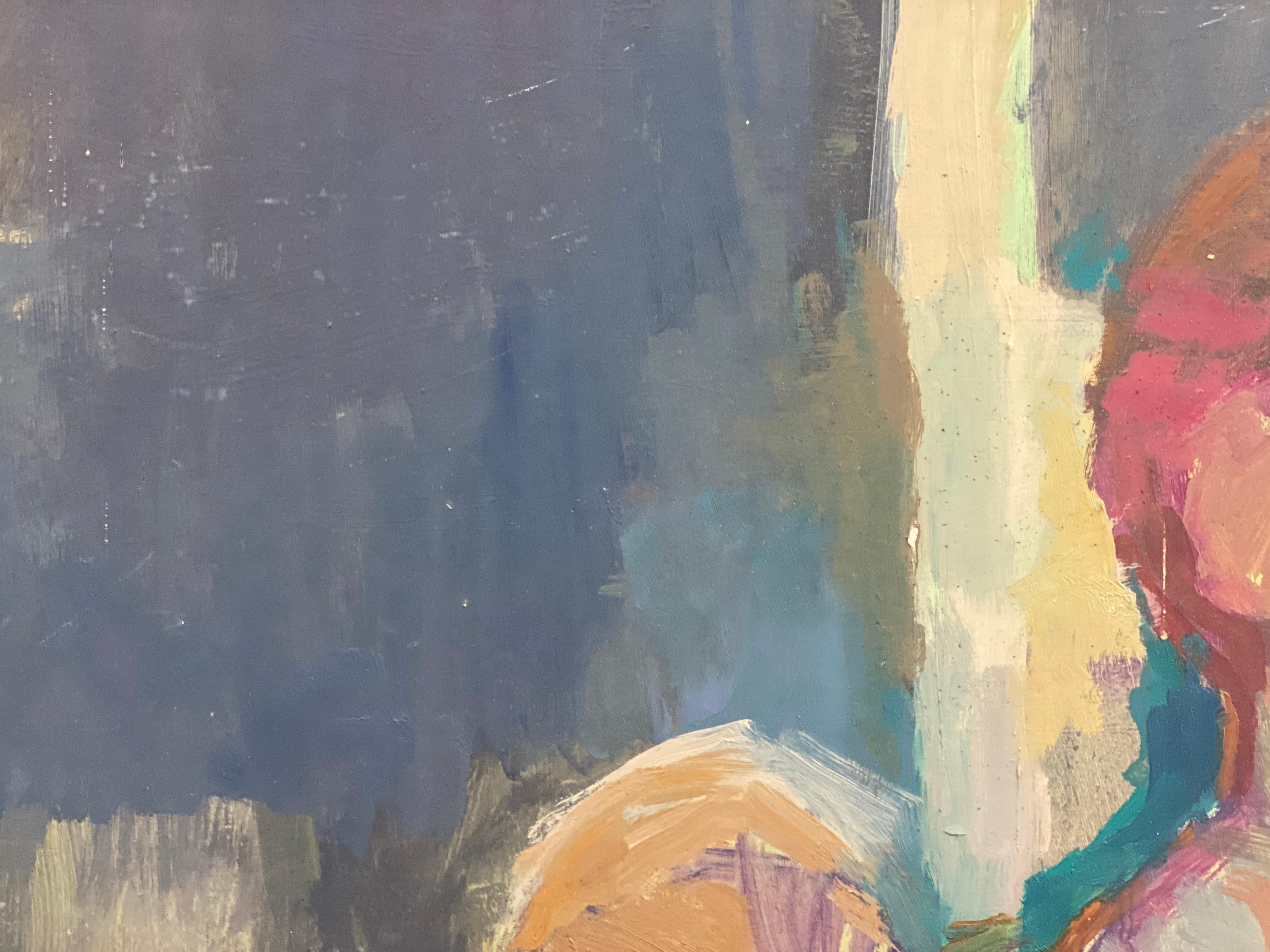 Large 1960's British Original Oil Painting, Abstract of Two Men For Sale 4