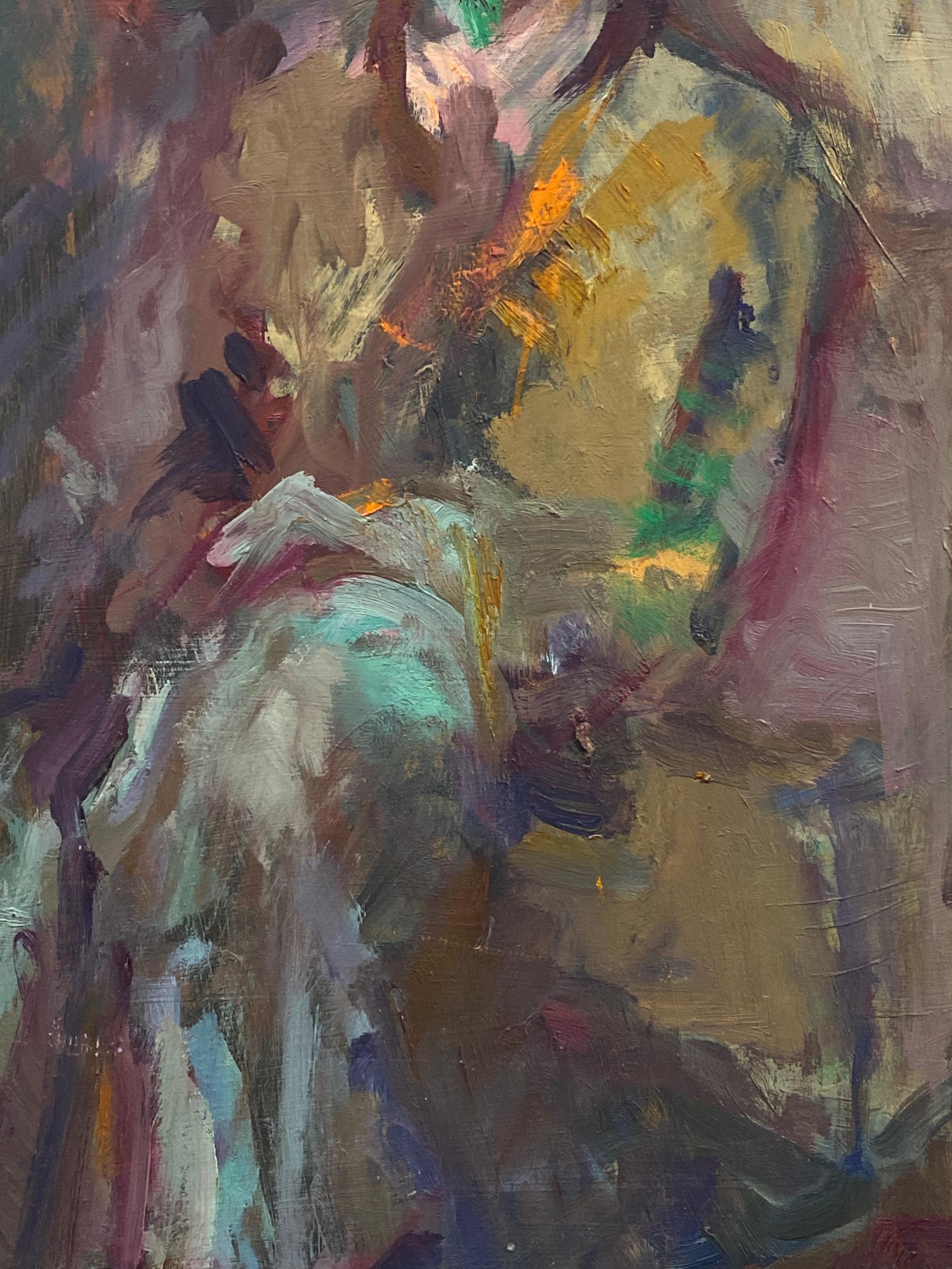 Large 1960's British Original Oil Painting, Three Figures with Glasses For Sale 2