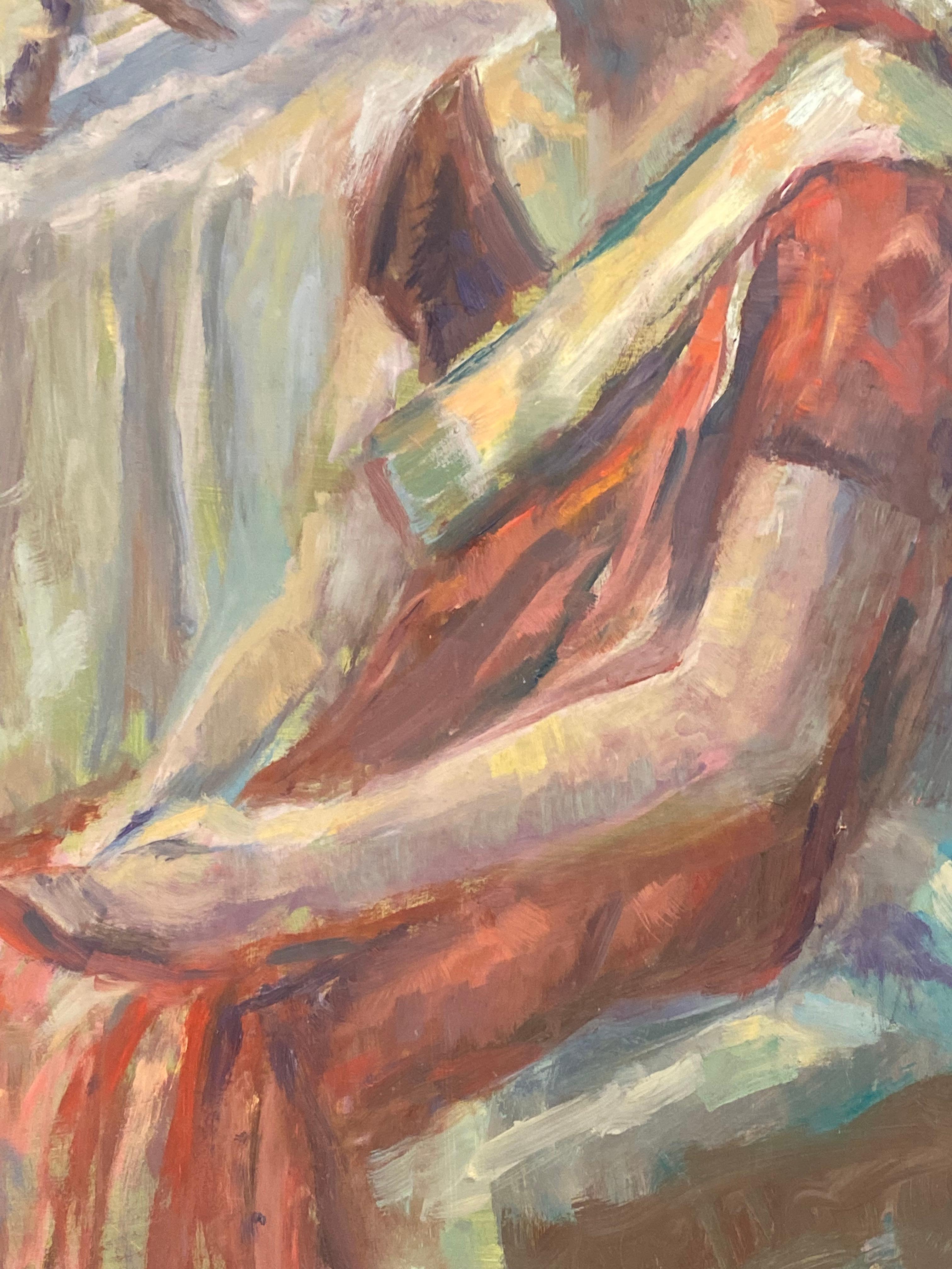 Large 1960's British Original Oil Painting, Woman Sat on Chair For Sale 1