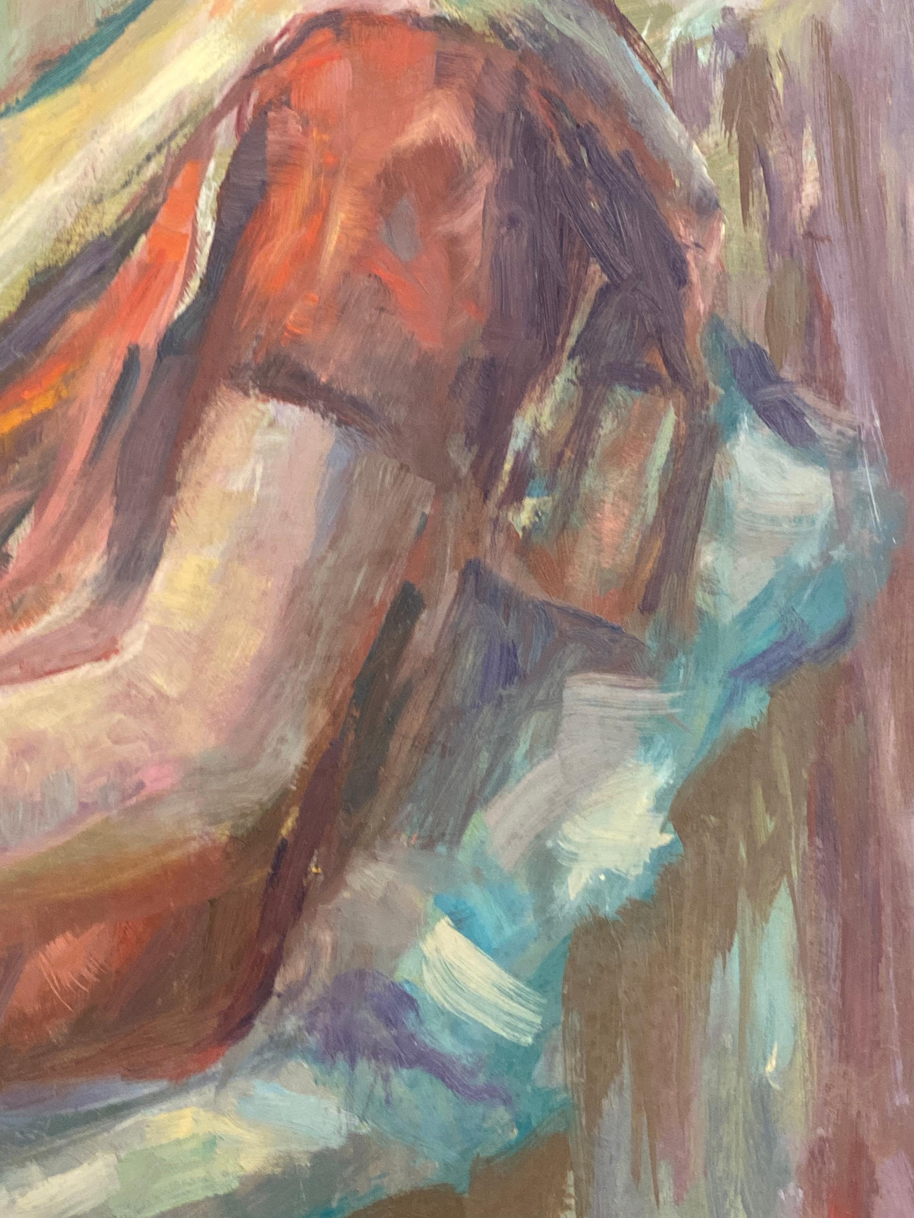 Large 1960's British Original Oil Painting, Woman Sat on Chair For Sale 2
