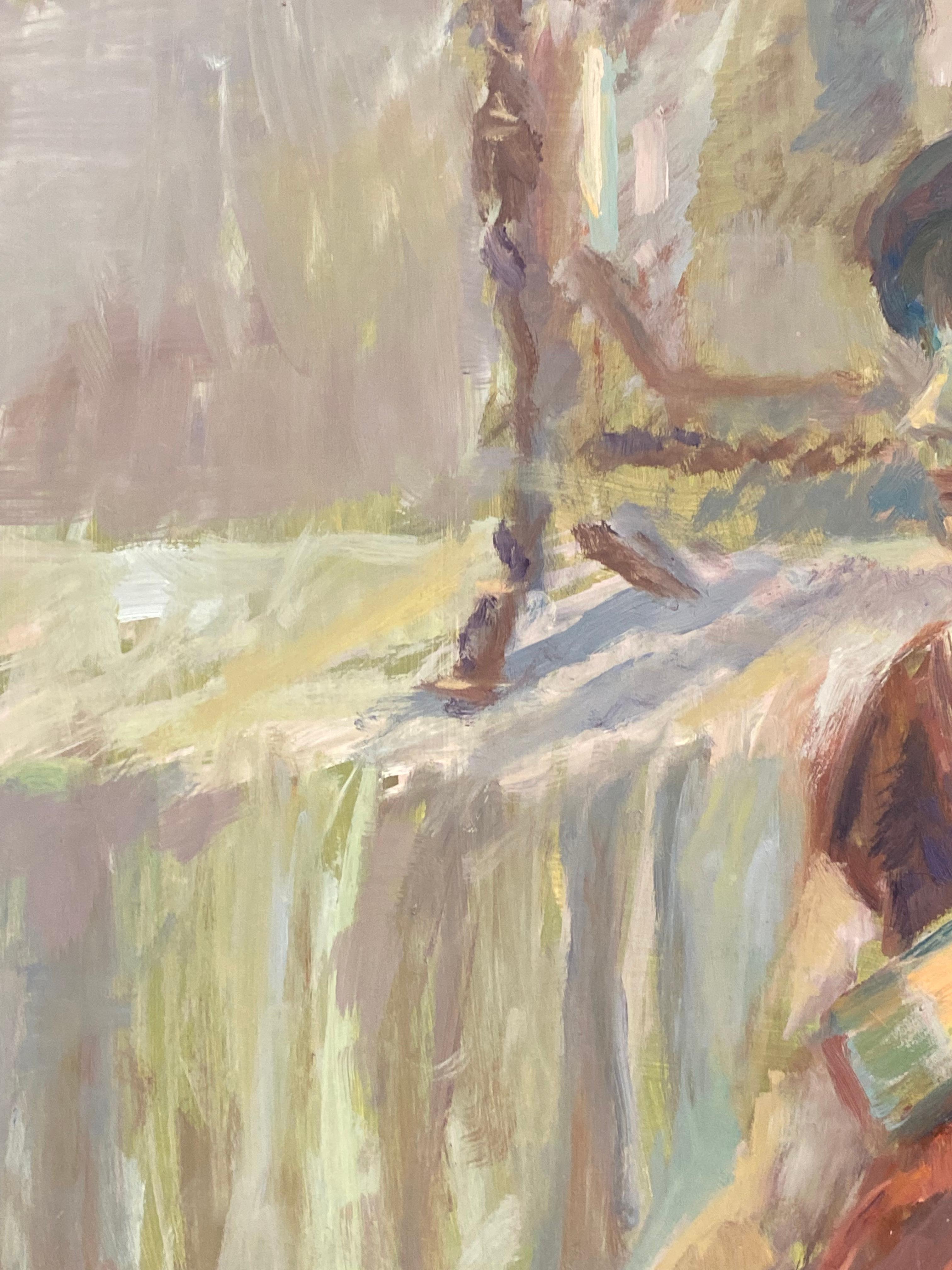 Large 1960's British Original Oil Painting, Woman Sat on Chair For Sale 4