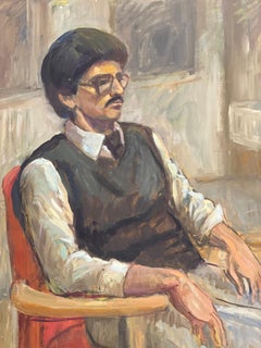 Large 1960's British Portrait of a Gentleman with Glasses Original Oil Painting