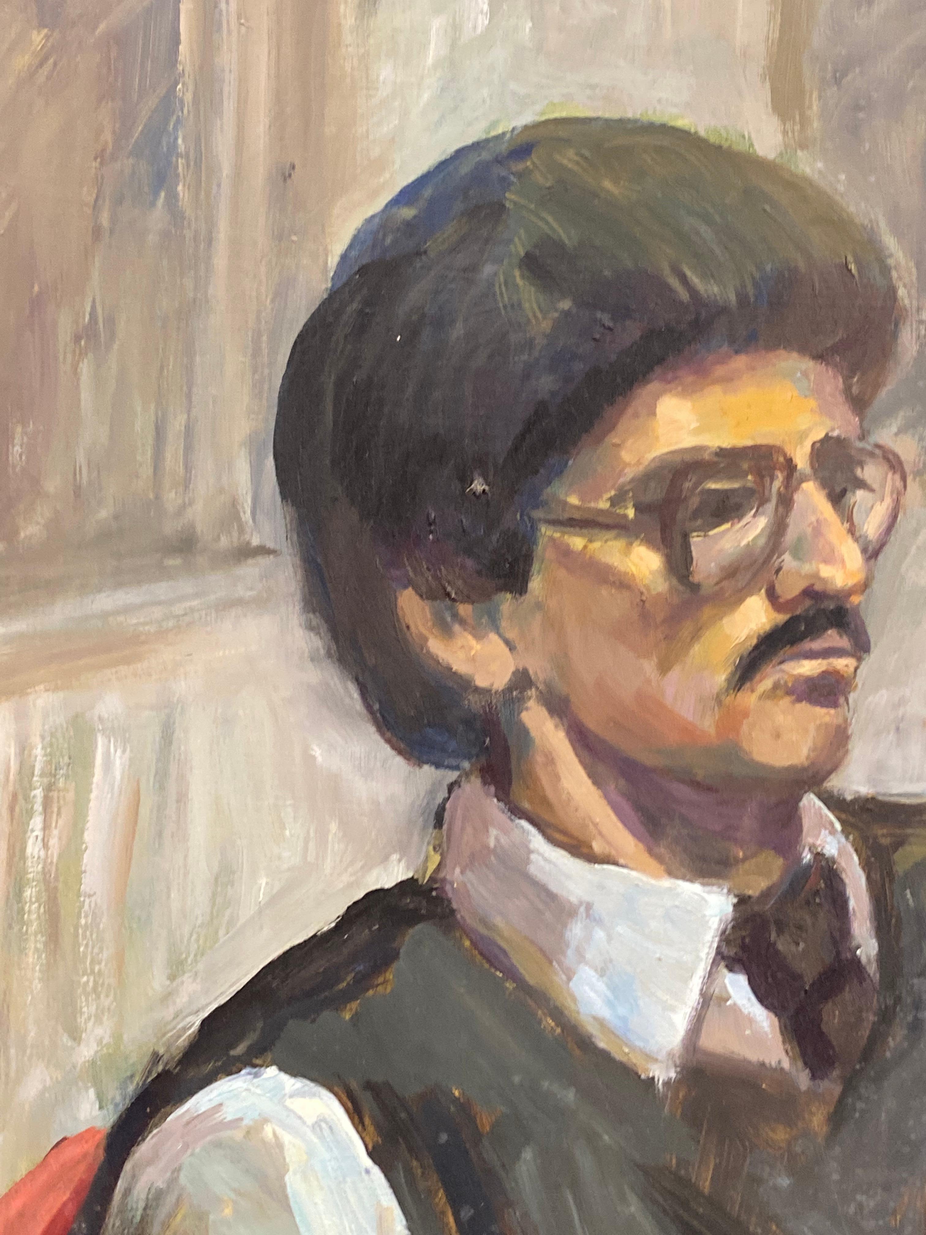 Large 1960's British Portrait of a Gentleman with Glasses Original Oil Painting For Sale 2