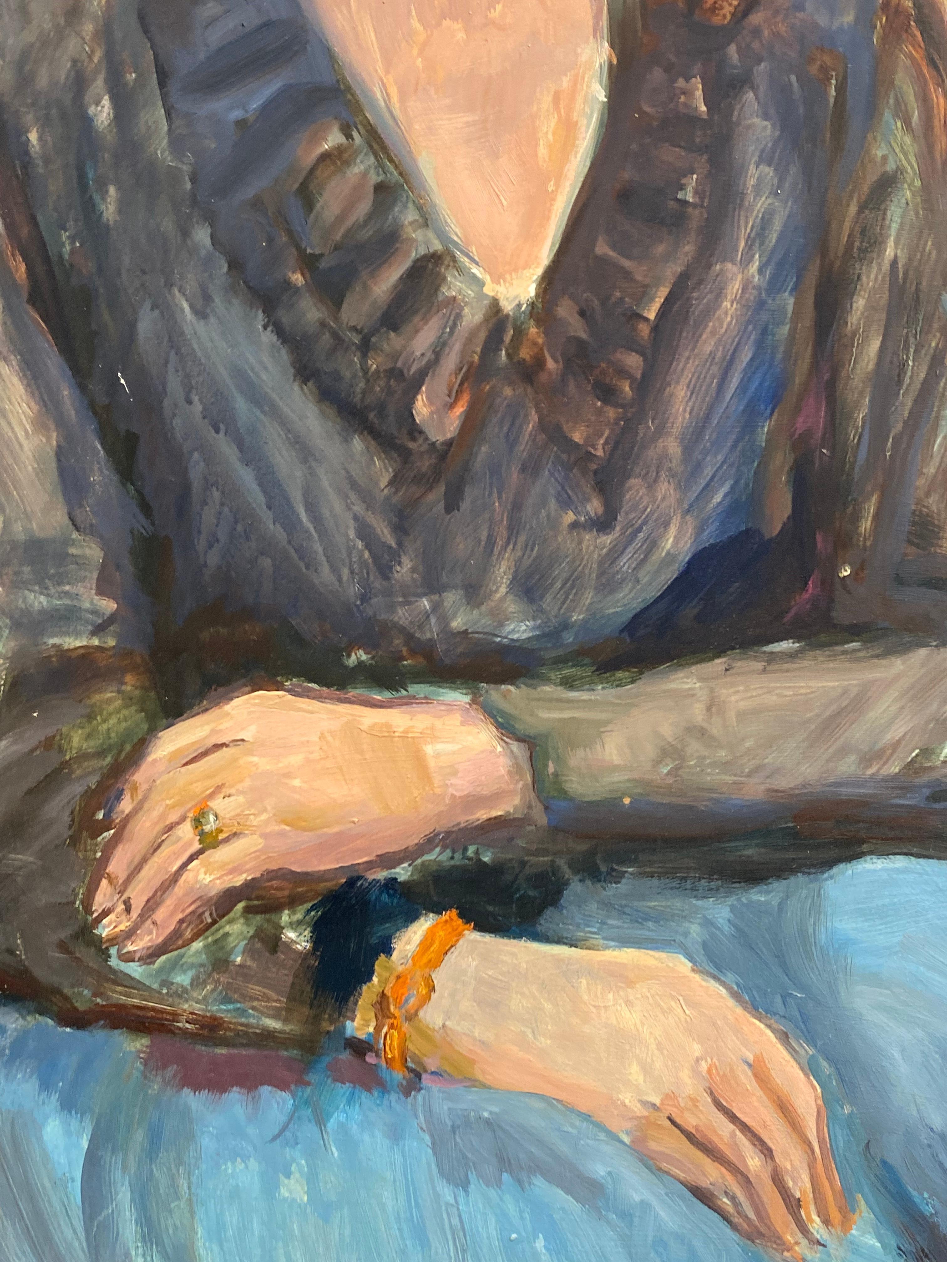 Large 1960's British Portrait of The Lady with Blue Eyes Original Oil Painting For Sale 3