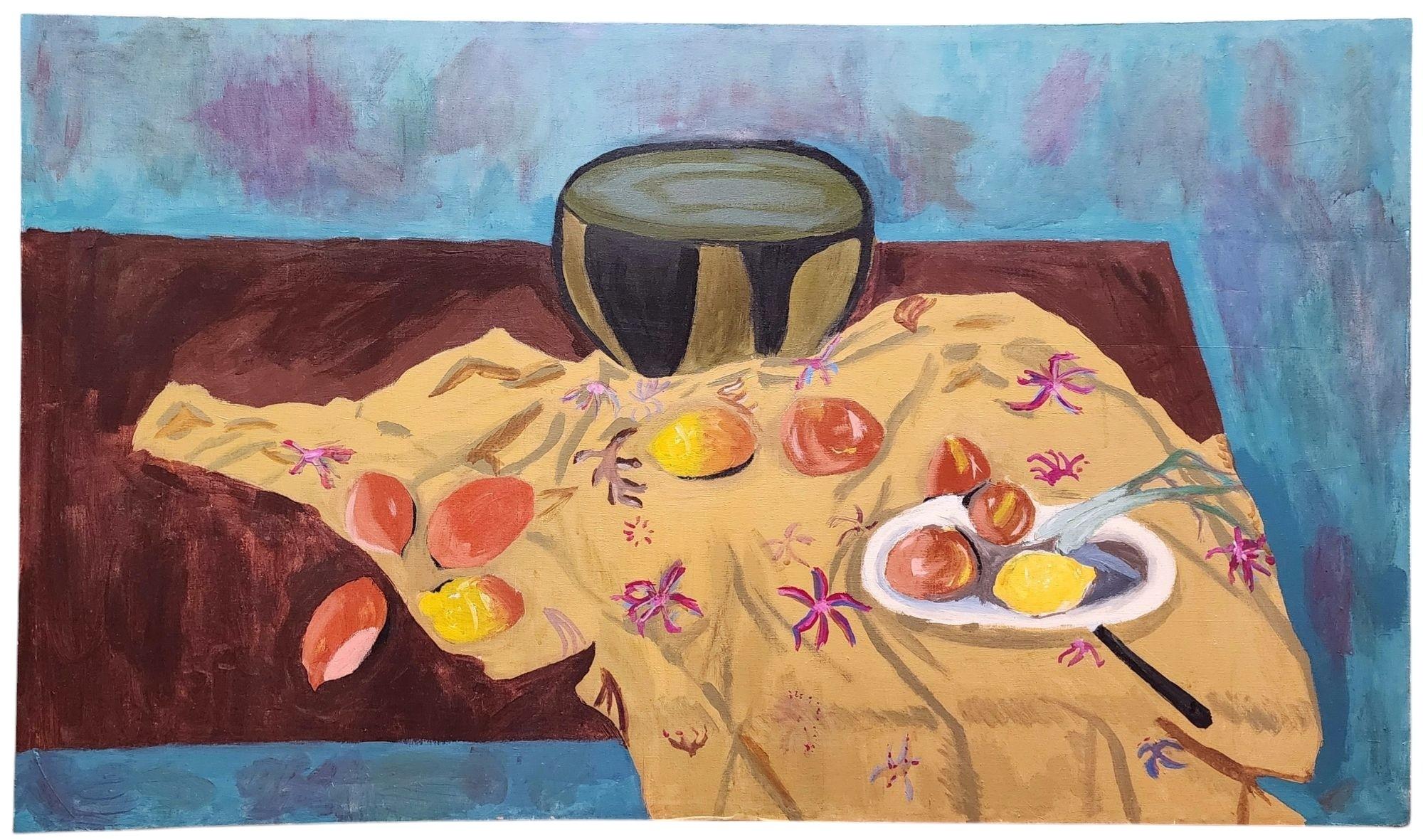 Abstract Painting de Unknown - Grande, Años 70, Colorido, Bodegón Moderno, Artista Desconocido, Posiblemente Escuela de NY