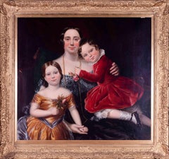 Large, 19th Century, English school family portrait, a mother and children