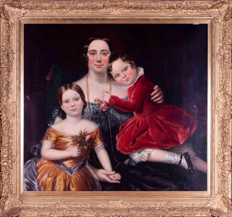 Unknown Portrait Painting - Large, 19th Century, English school family portrait, a mother and children