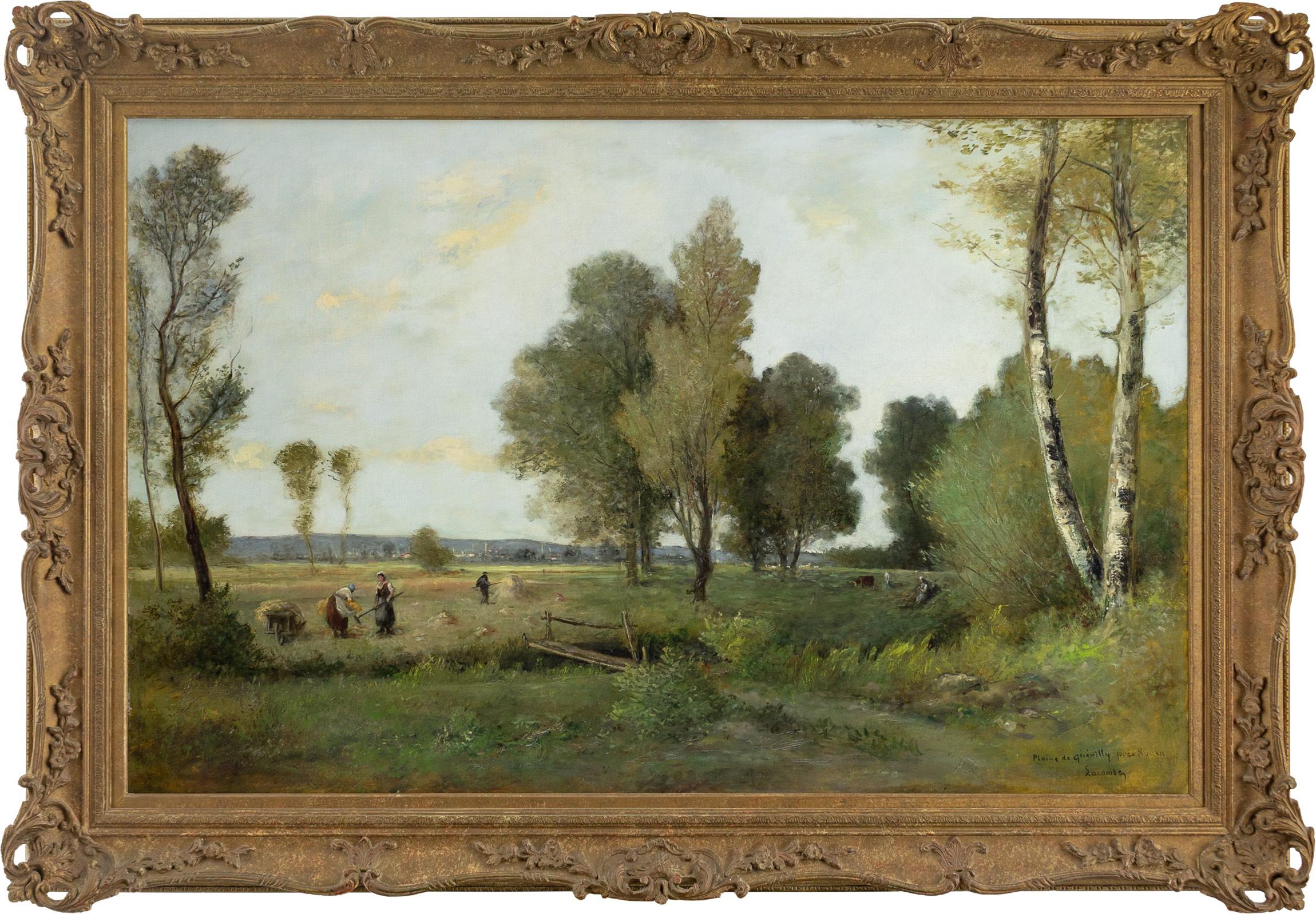 Large 19th-Century Landscape Painting, Plaine De Quevilly, Near Rouen, France
