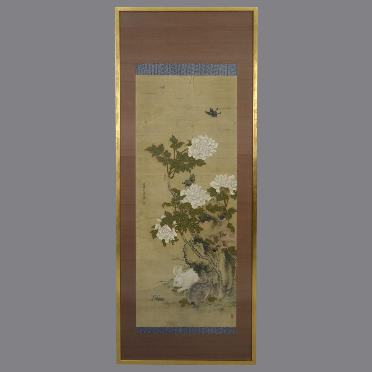 Large 19th Century Silk Scrollwork Painting
