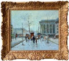 Large 19th century style French impressionist cityscape - Flower market Paris