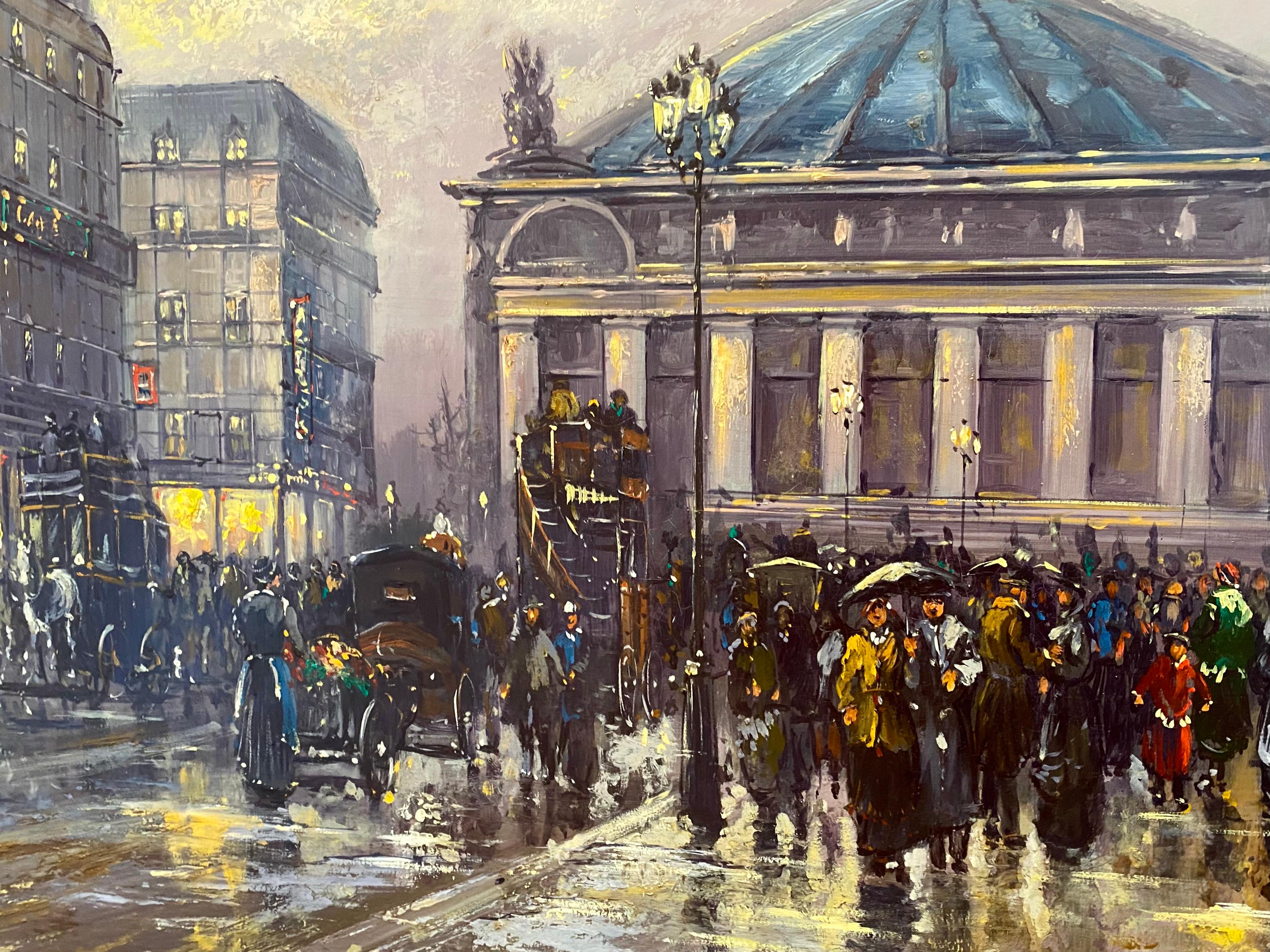 Large 19th century style French impressionist cityscape - L' opera de Paris - Impressionist Painting by Unknown