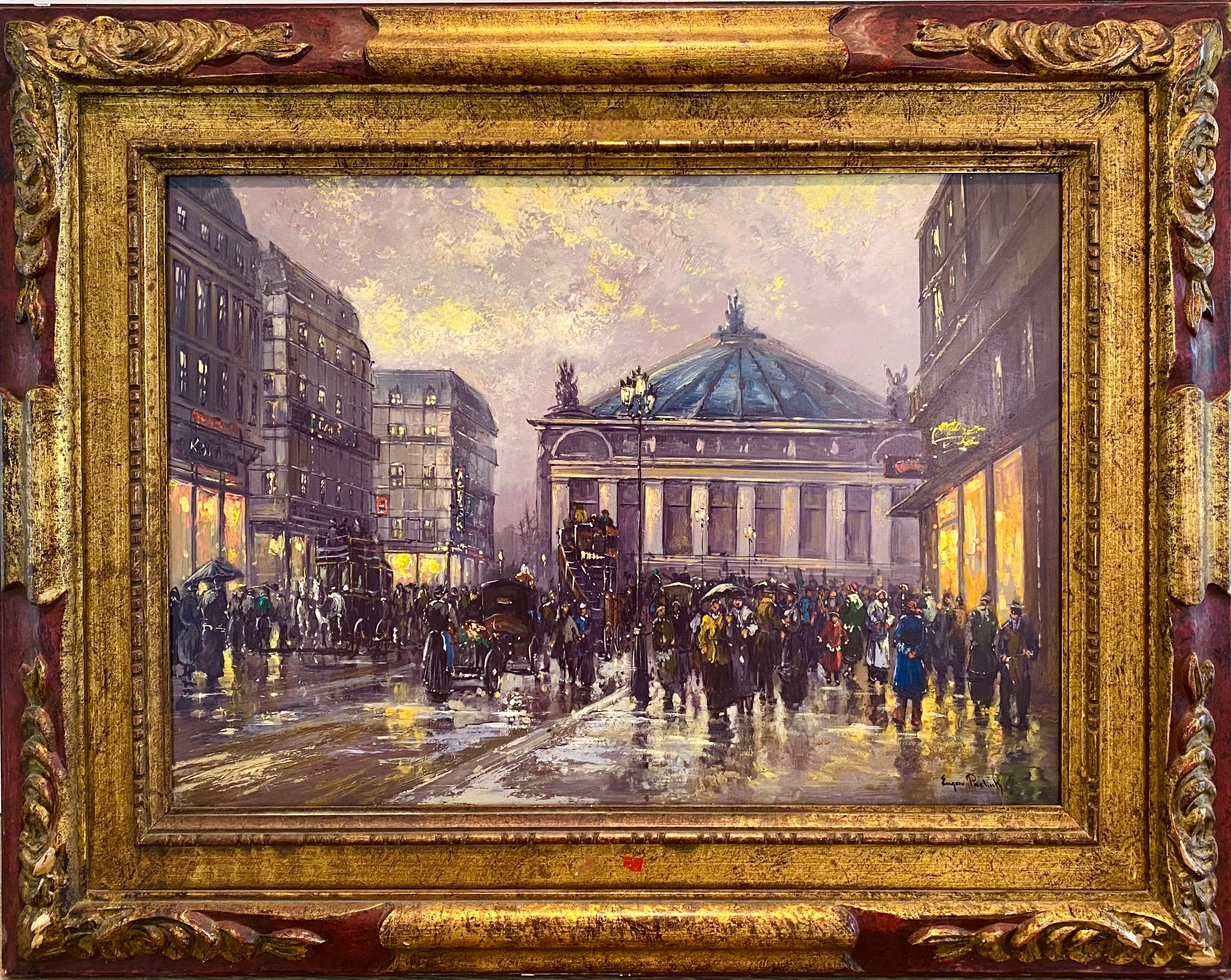 Unknown Figurative Painting - Large 19th century style French impressionist cityscape - L' opera de Paris