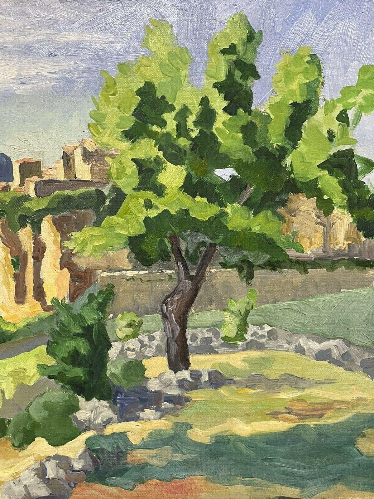 CHATEAU DE PROVENCE IMPRESSIONniste FRANÇAISE DU 20{}E{} SIÈCLE SUR PIÈCE DE RIVIÈRE DE rochers - Beige Landscape Painting par Unknown
